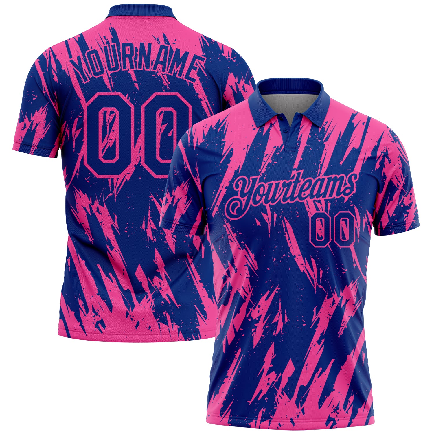 Custom Royal-Pink Torn Sharp Brush Stroke Splatter Performance Polo Shirt