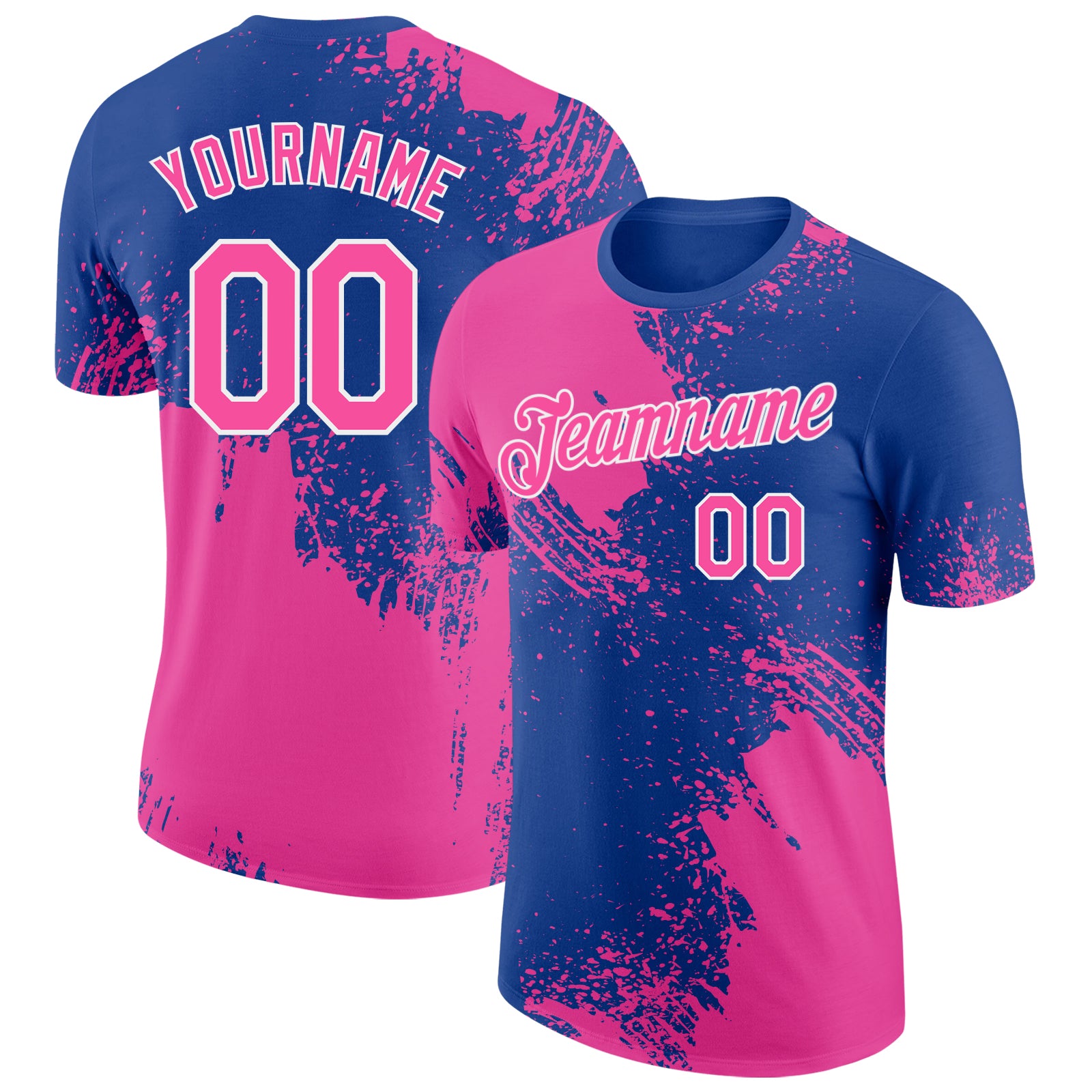 Custom Royal Pink-White Abstract Brush Stroke Performance T-Shirt