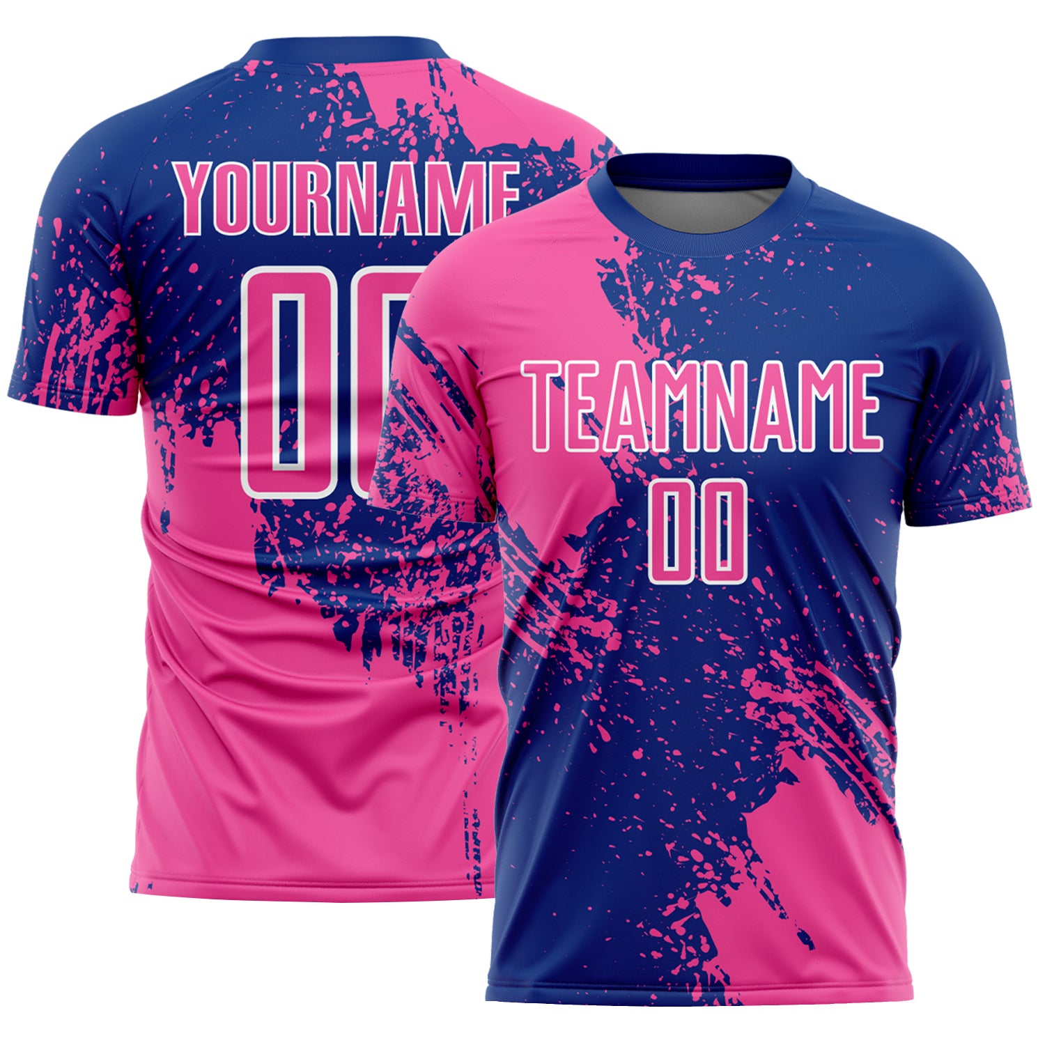 Custom Royal Pink-White Abstract Brush Stroke Sports Sublimation Soccer Uniform Jersey