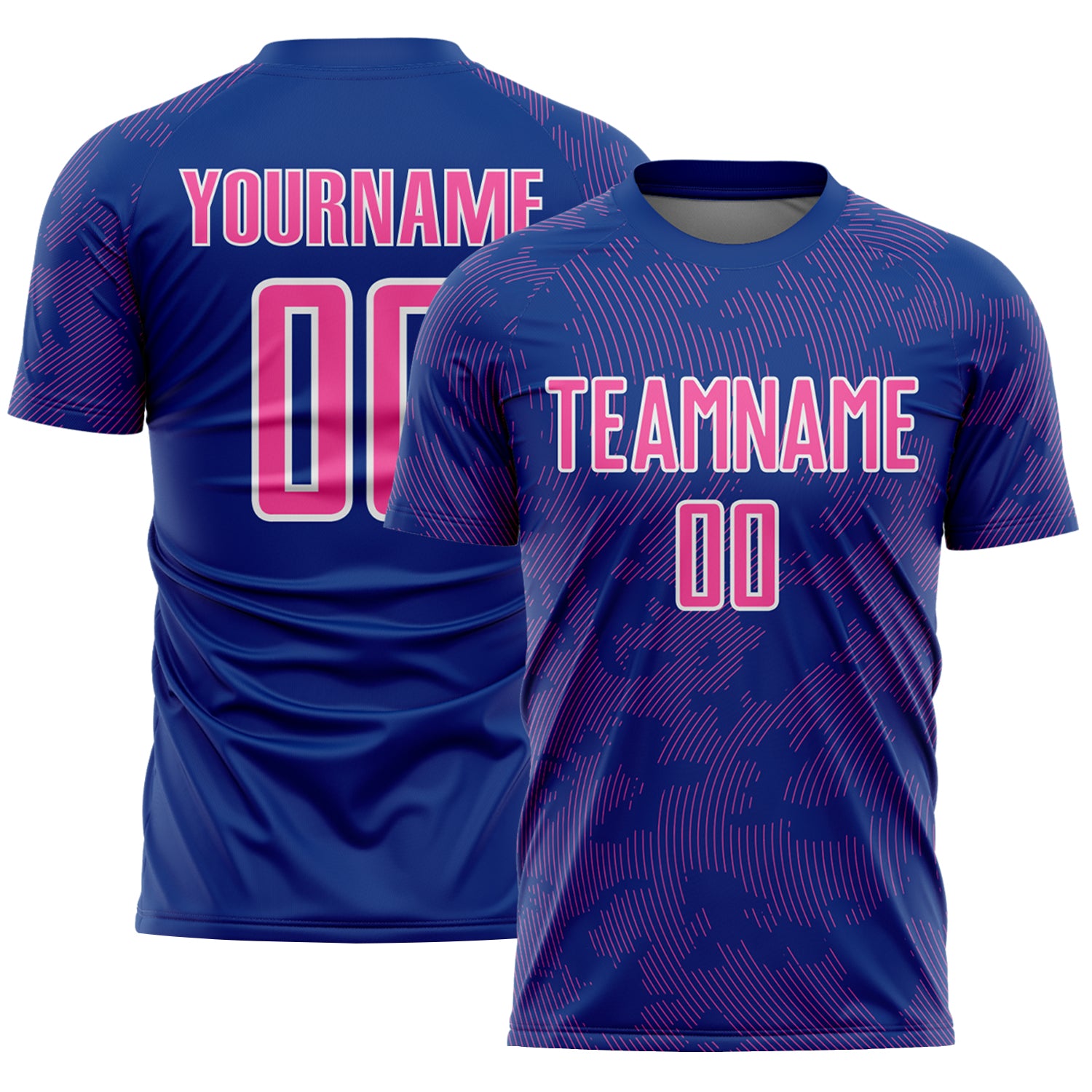 Custom Royal Pink-White Curve Lines Sublimation Soccer Uniform Jersey