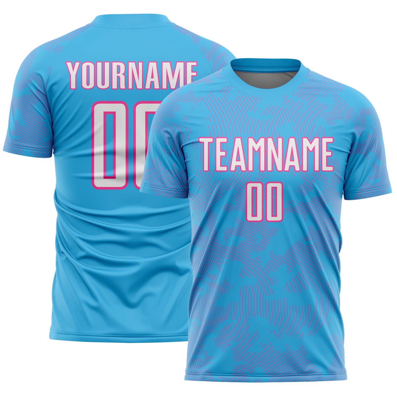 Custom Sky Blue White-Pink Curve Lines Sublimation Soccer Uniform Jersey