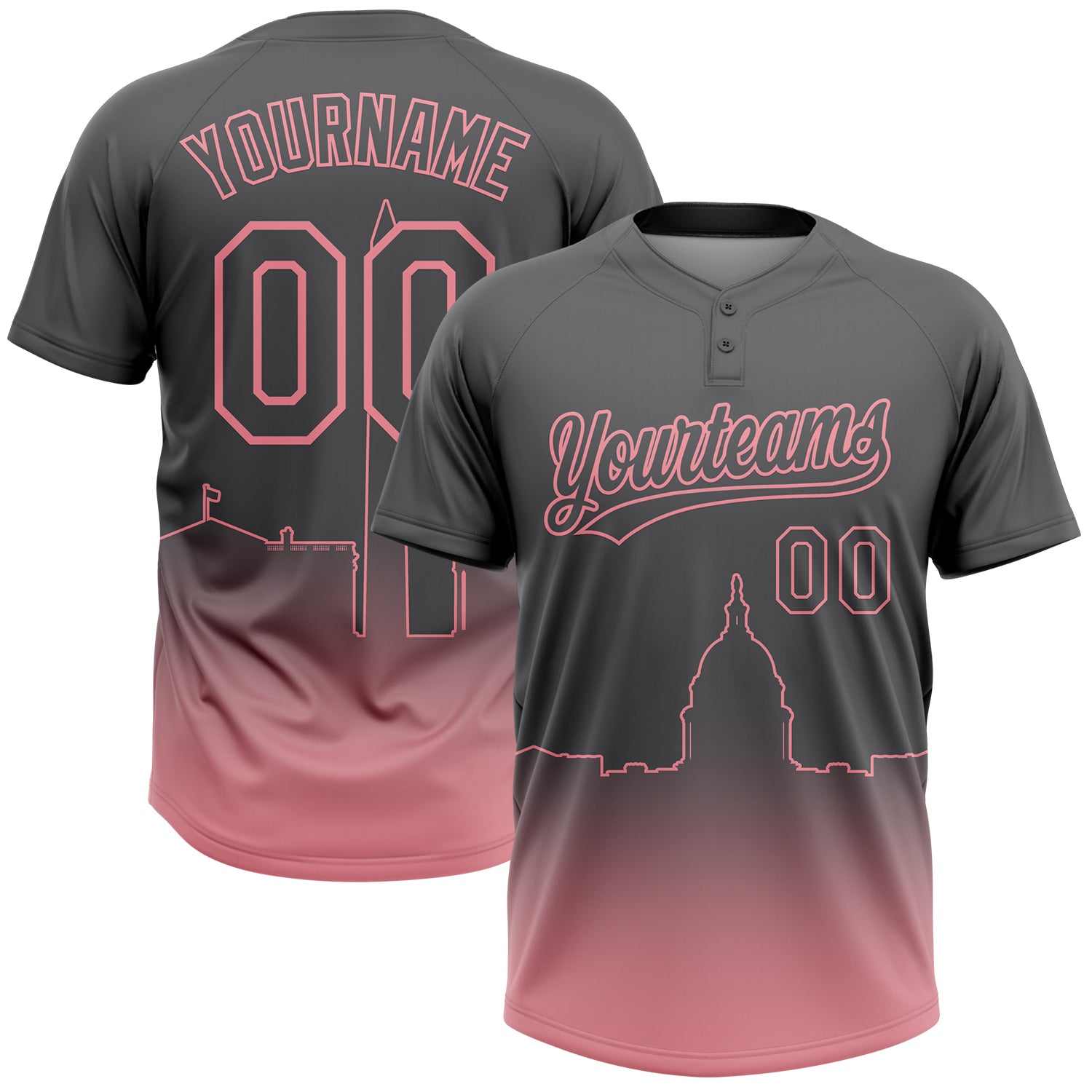 Custom Steel Gray Medium Pink Washington City Edition Gradient Two-Button Unisex Softball Jersey