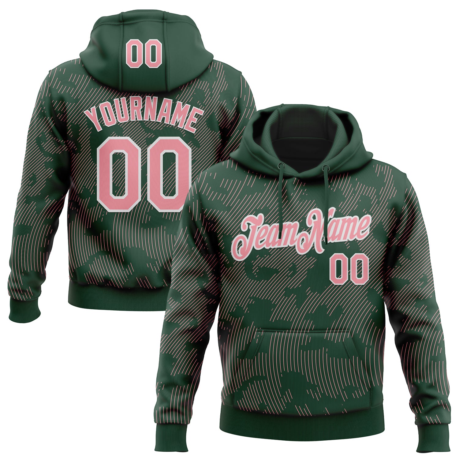 Custom Stitched Green Medium Pink-White 3D Pattern Design Curve Lines Sports Pullover Sweatshirt Hoodie
