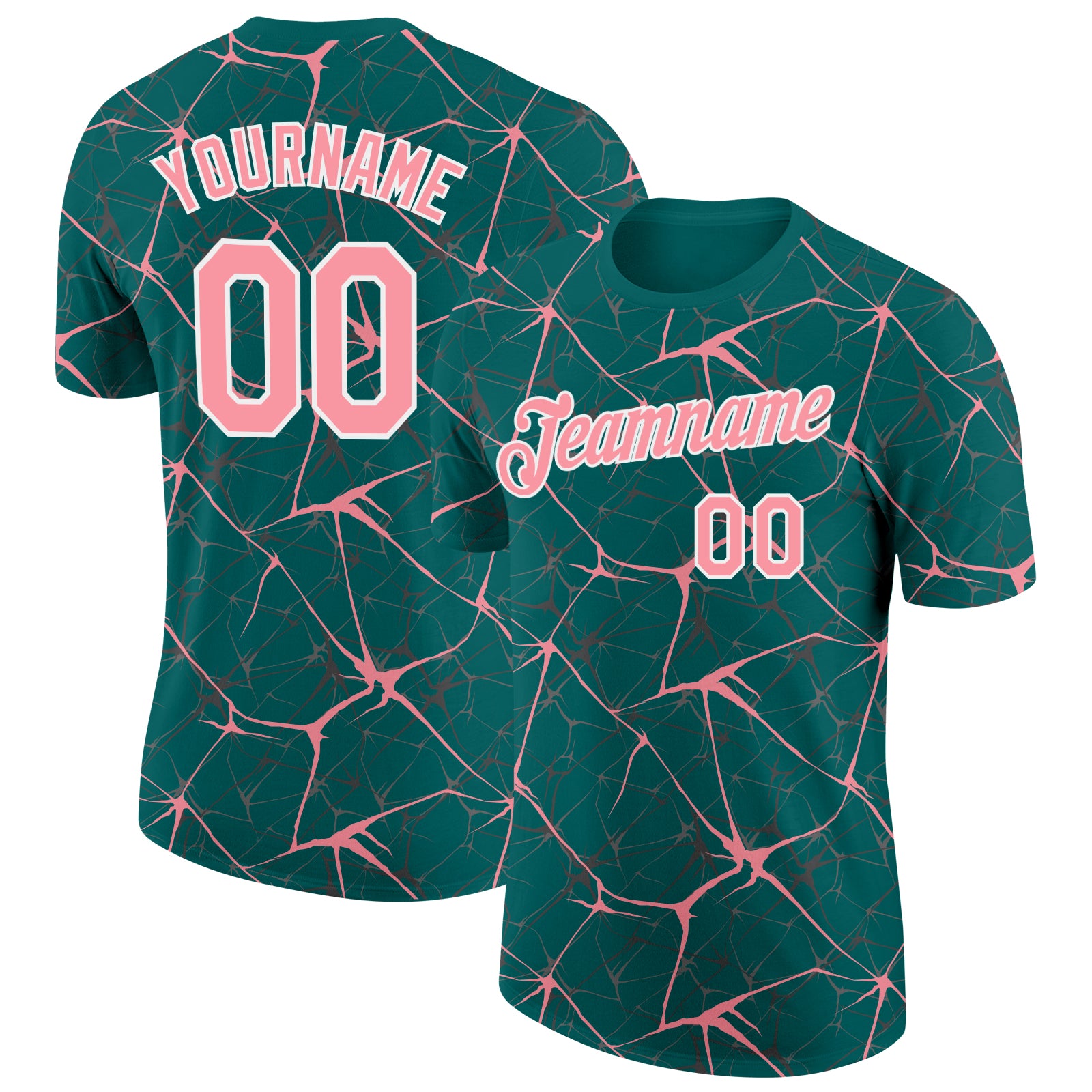 Custom Teal Medium Pink Gray-White Abstract Network Crackle Performance T-Shirt