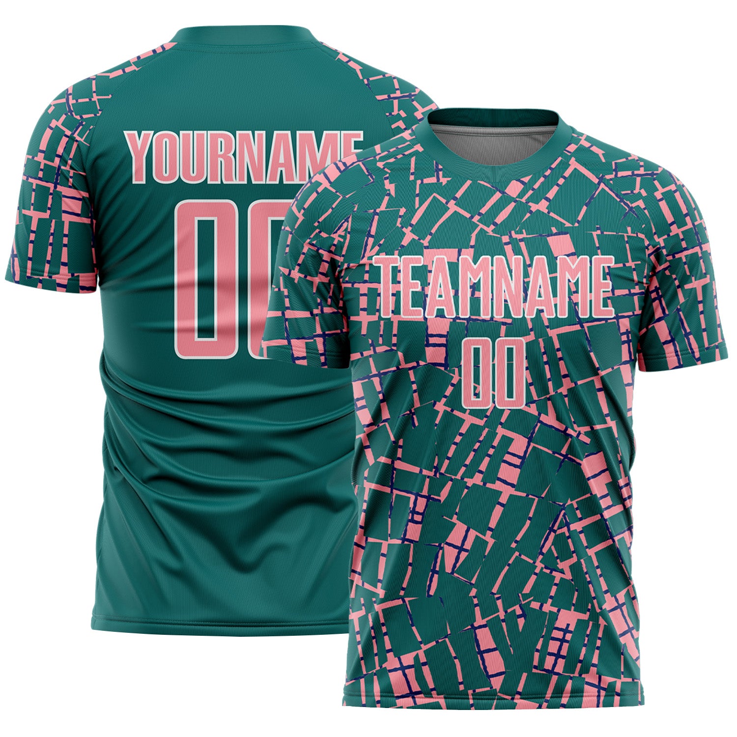 Custom Teal Medium Pink-White Abstract Line Sports Sublimation Soccer Uniform Jersey