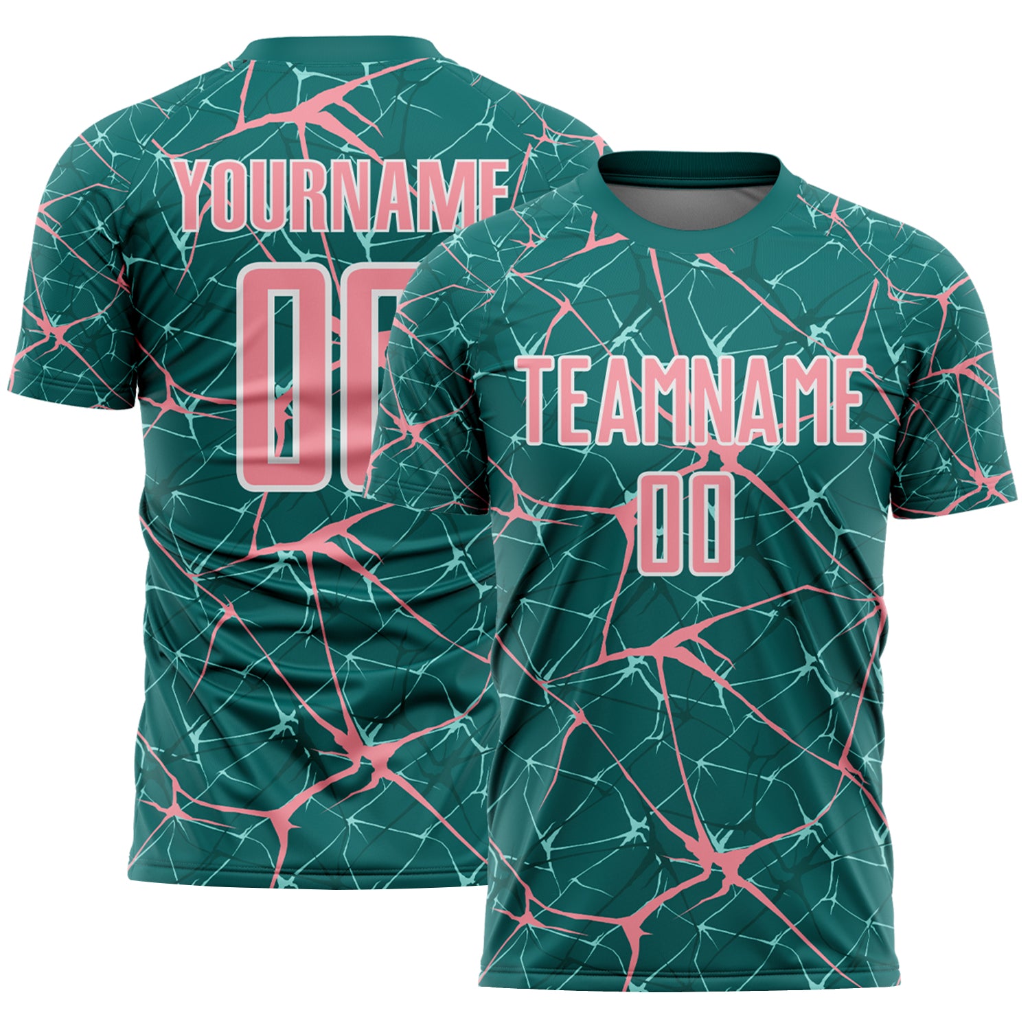 Custom Teal Medium Pink-White Abstract Network Crackle Sublimation Soccer Uniform Jersey