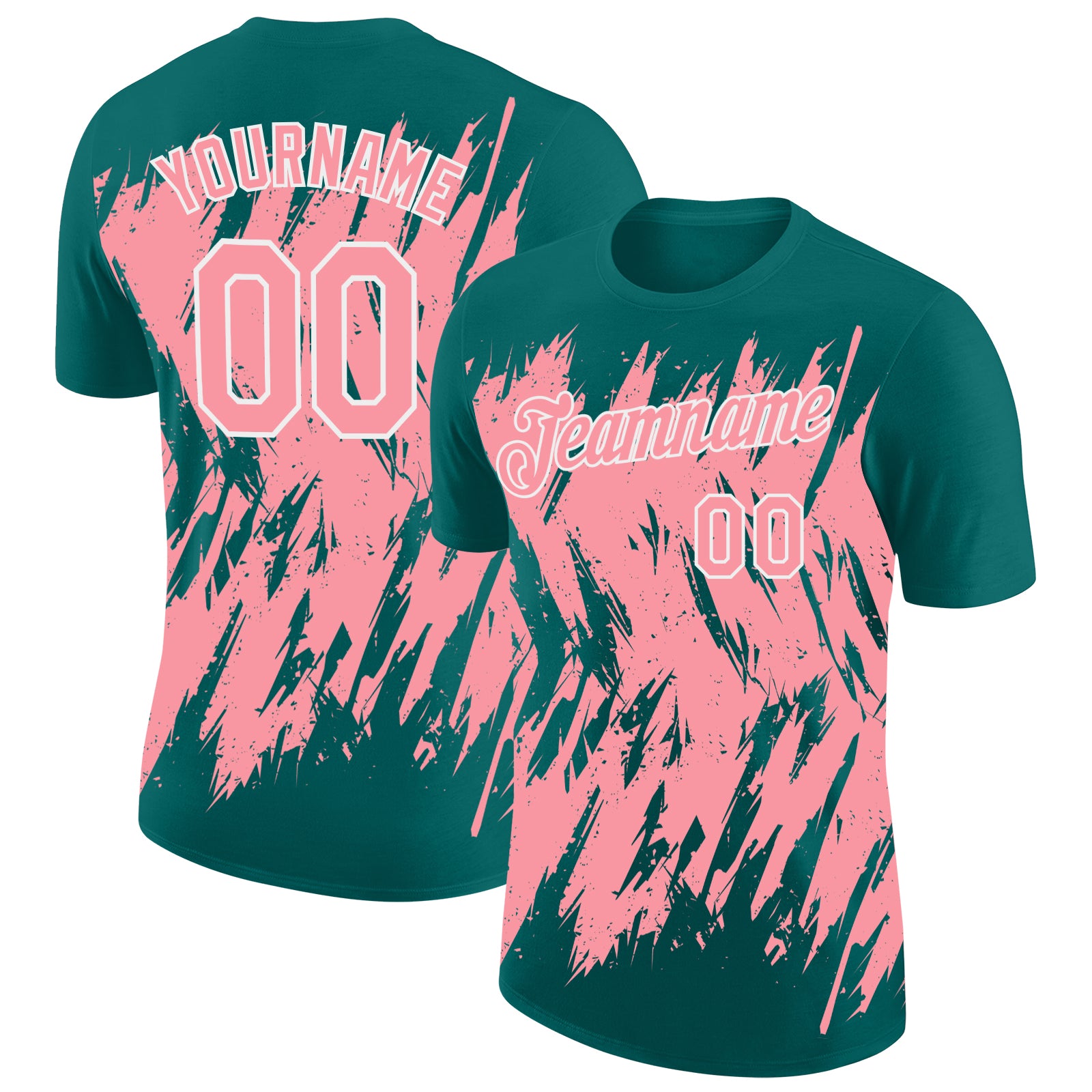 Custom Teal Medium Pink-White Torn Sharp Brush Stroke Splatter Performance T-Shirt