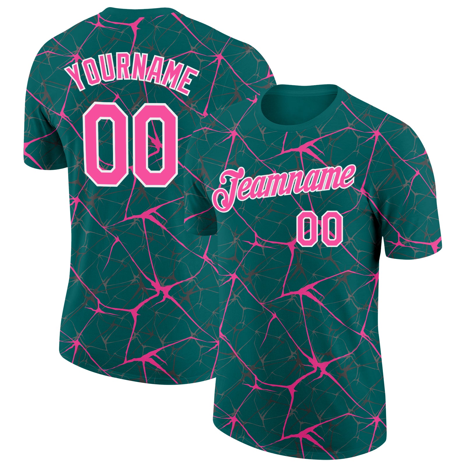 Custom Teal Pink Gray-White Abstract Network Crackle Performance T-Shirt