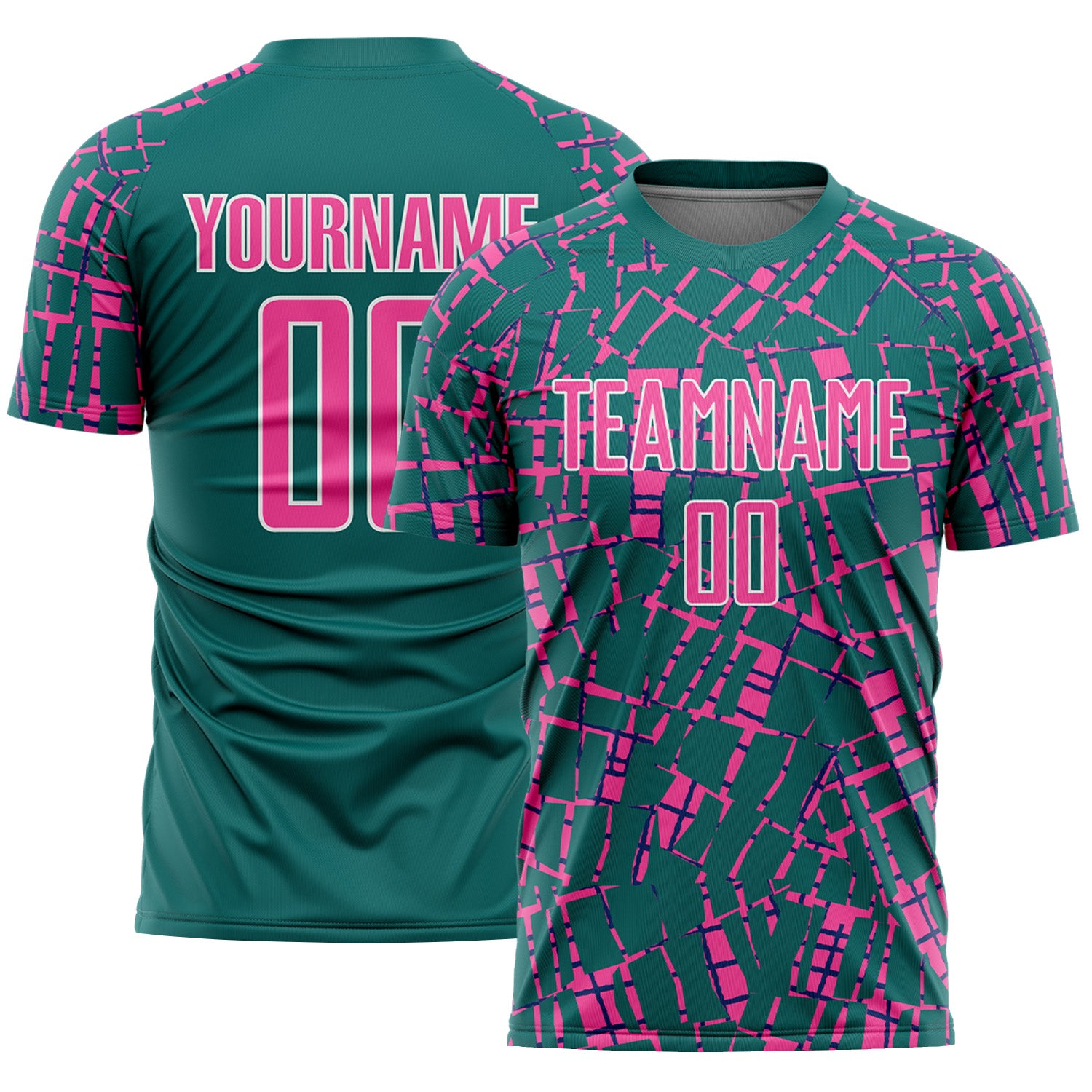 Custom Teal Pink-White Abstract Line Sports Sublimation Soccer Uniform Jersey