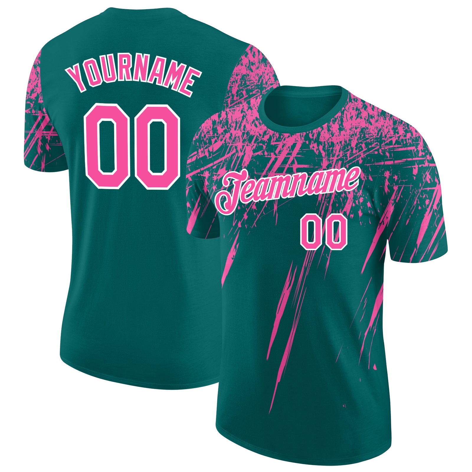 Custom Teal Pink-White Distressed Scratch Brush Stroke Performance T-Shirt