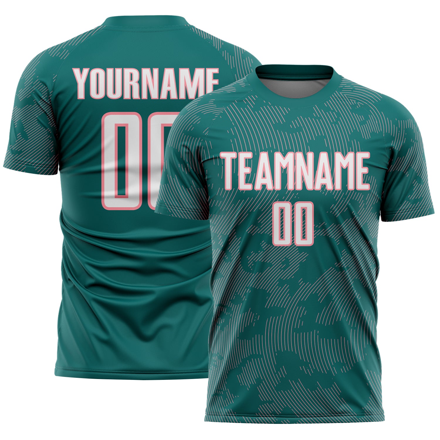 Custom Teal White-Medium Pink Curve Lines Sublimation Soccer Uniform Jersey