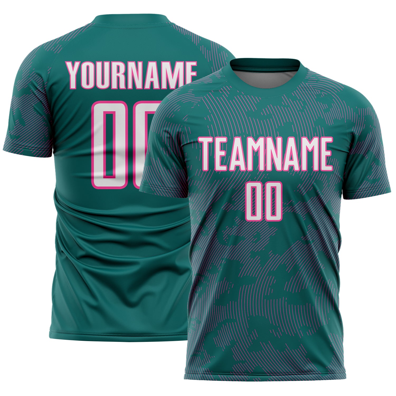 Custom Teal White-Pink Curve Lines Sublimation Soccer Uniform Jersey