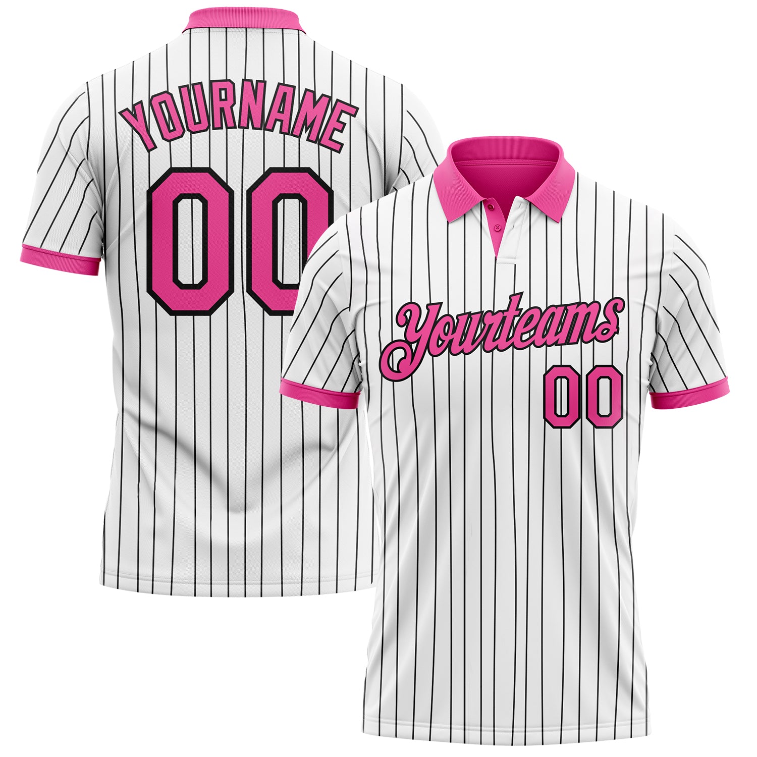 Custom White Black Pinstripe-Pink Performance Polo Shirt