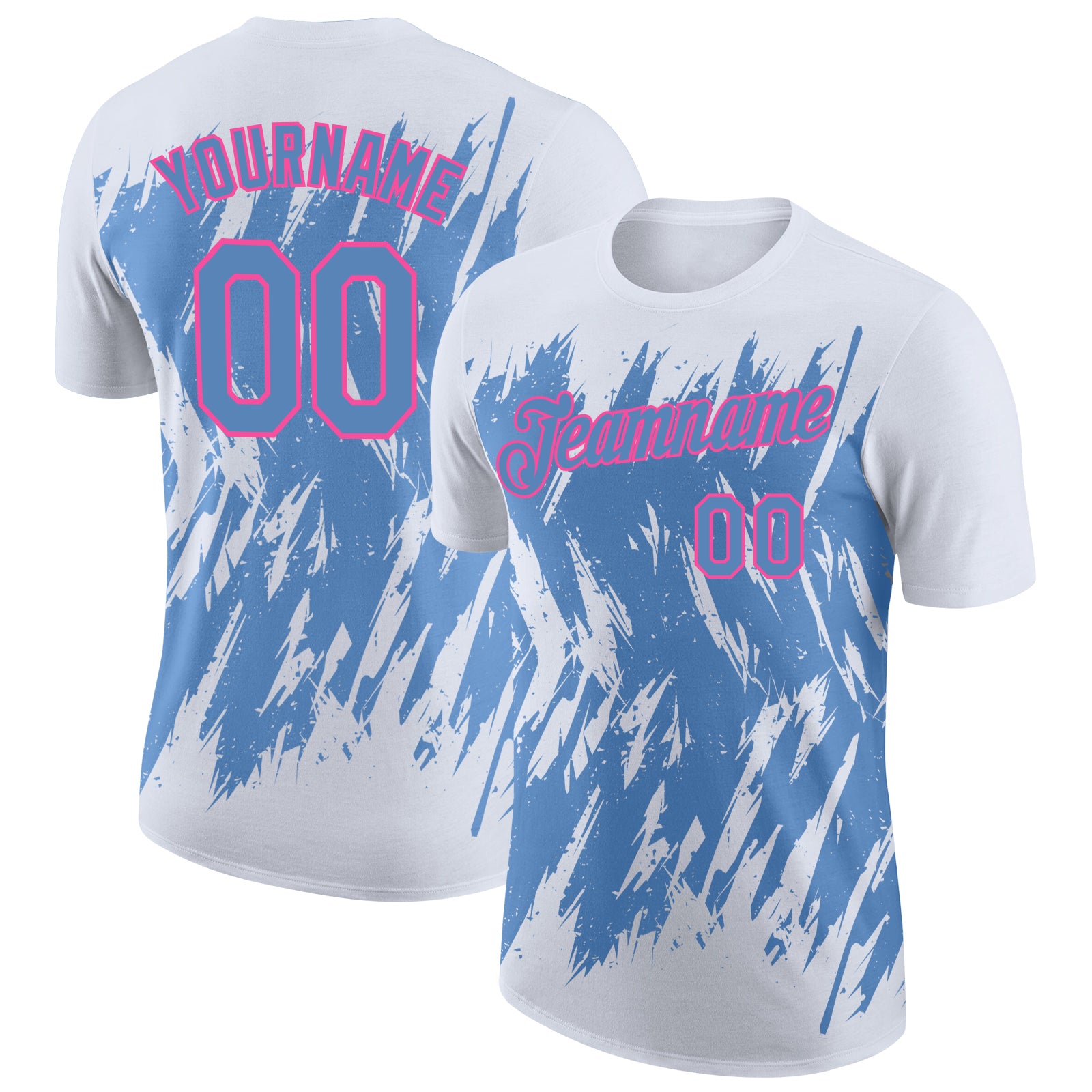 Custom White Light Blue-Pink Torn Sharp Brush Stroke Splatter Performance T-Shirt