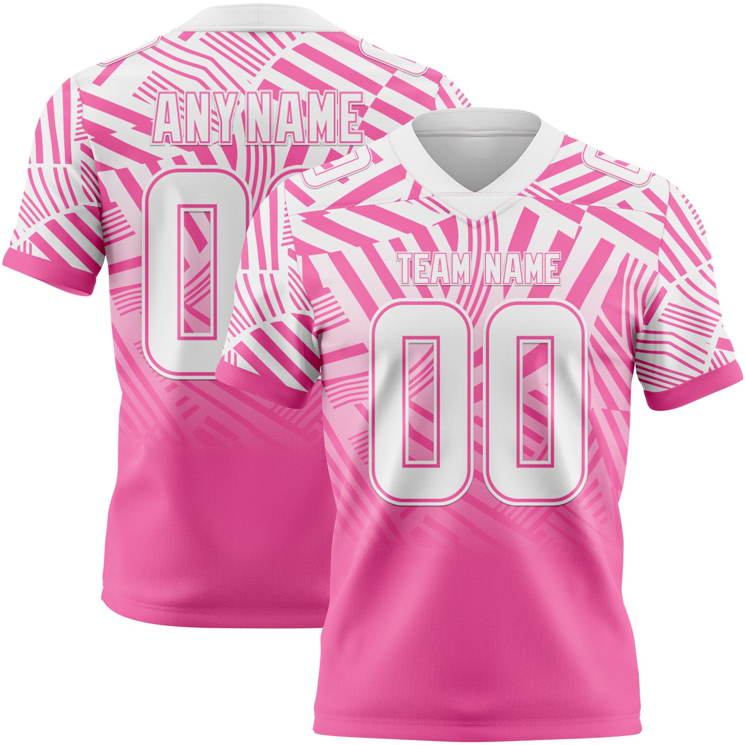 Custom White-Pink Authentic Abstract Geometric Lines Gradient Football Jersey