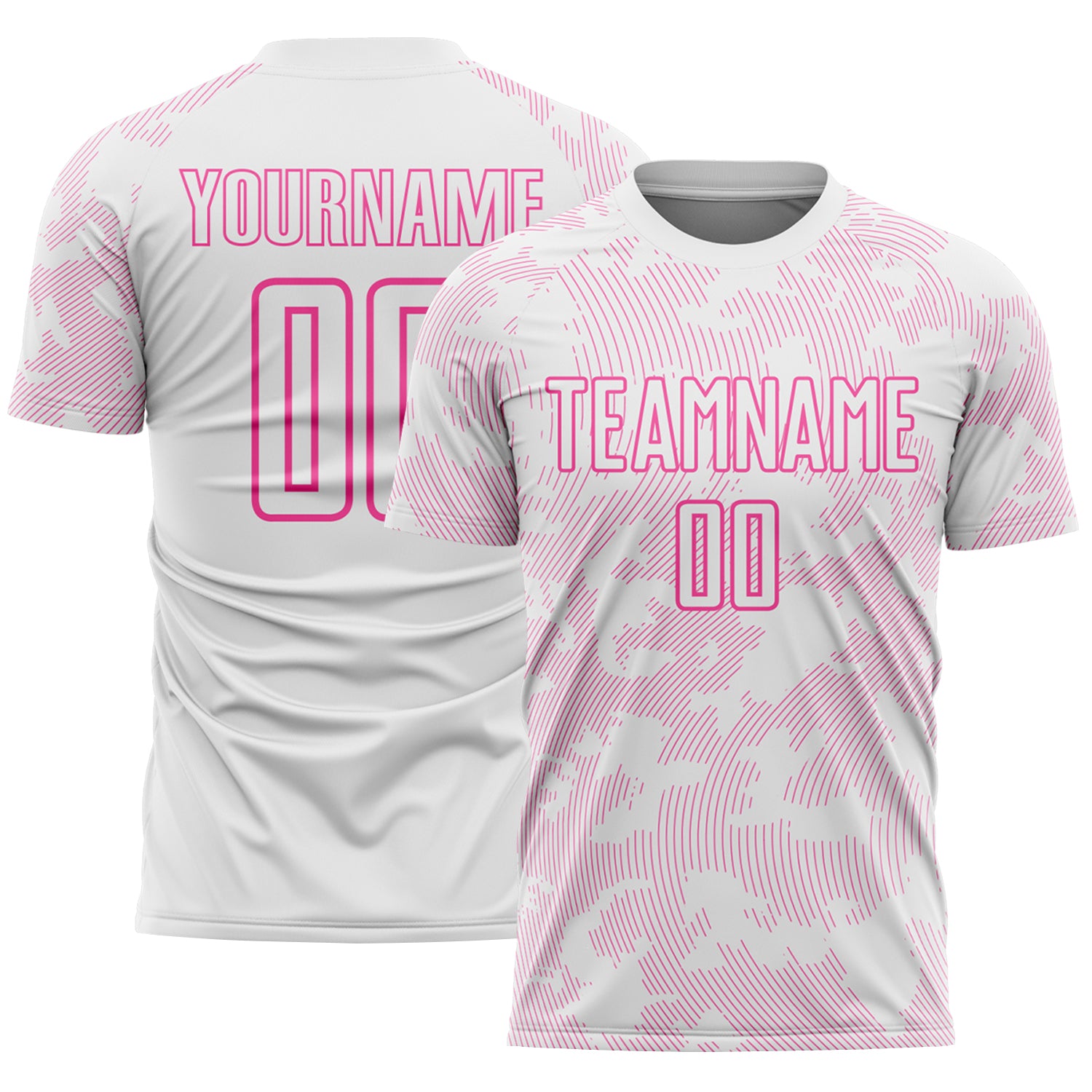 Custom White-Pink Curve Lines Sublimation Soccer Uniform Jersey