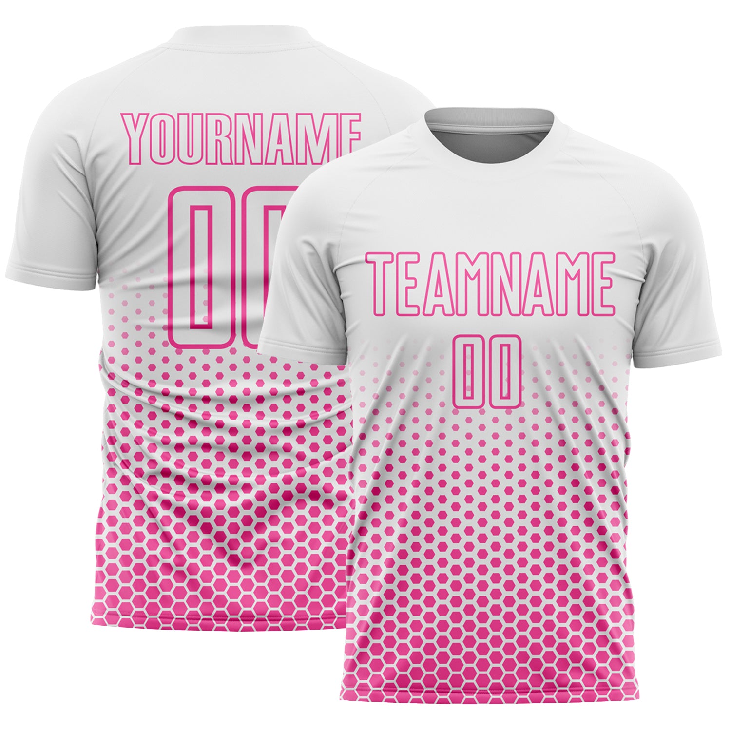 Custom White-Pink Geometric Hexagonal Dot Gradient Sublimation Soccer Uniform Jersey