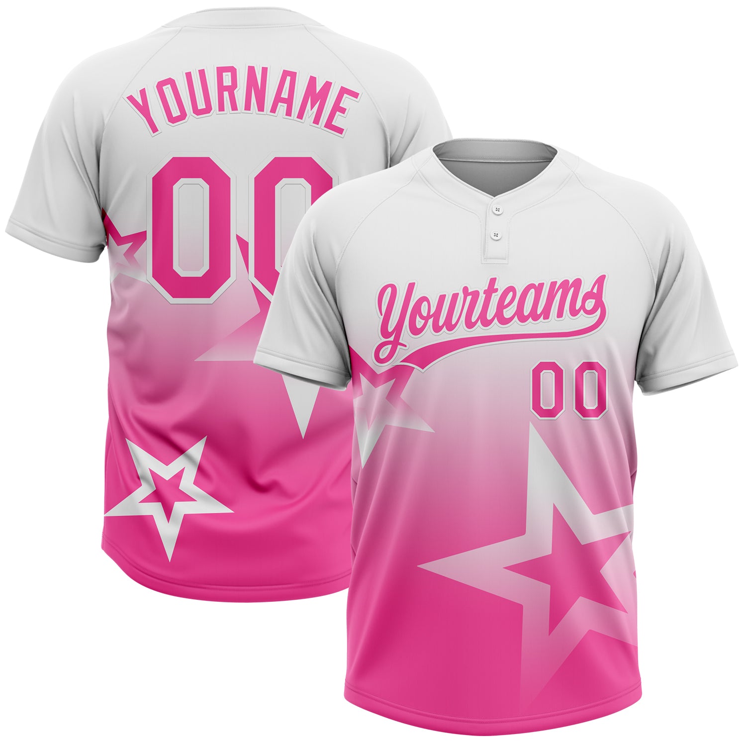 Custom White Pink Gradient Style Twinkle Star Two-Button Unisex Softball Jersey