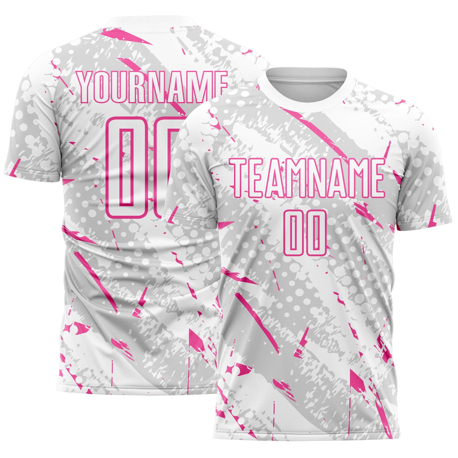Custom White Pink-Gray Brush Stroke Slashes And Dot Grid Sublimation Soccer Uniform Jersey