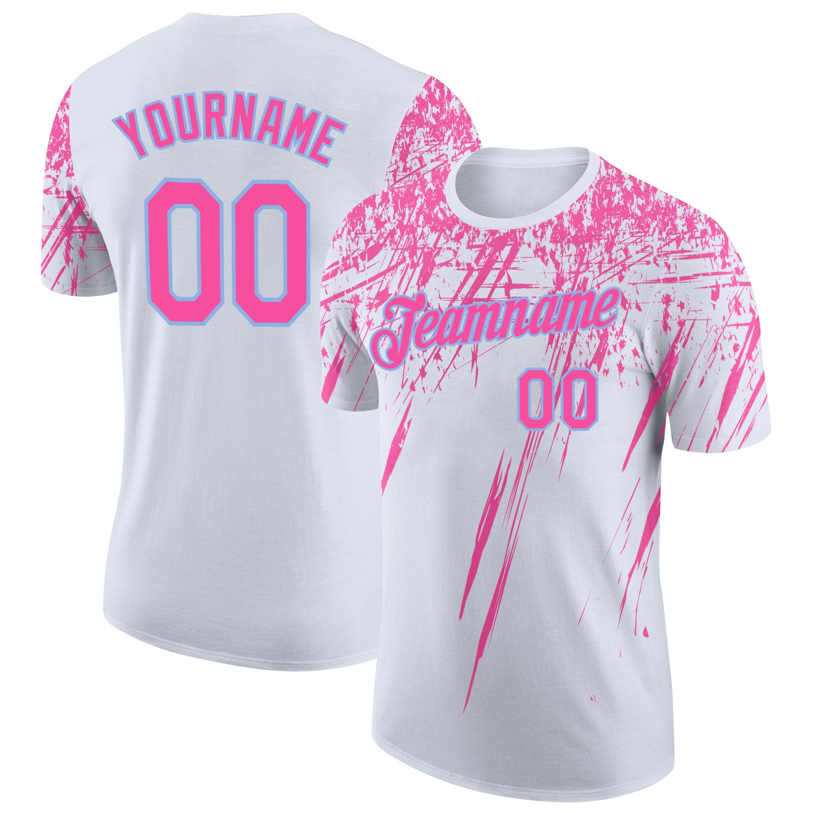 Custom White Pink-Light Blue Distressed Scratch Brush Stroke Performance T-Shirt