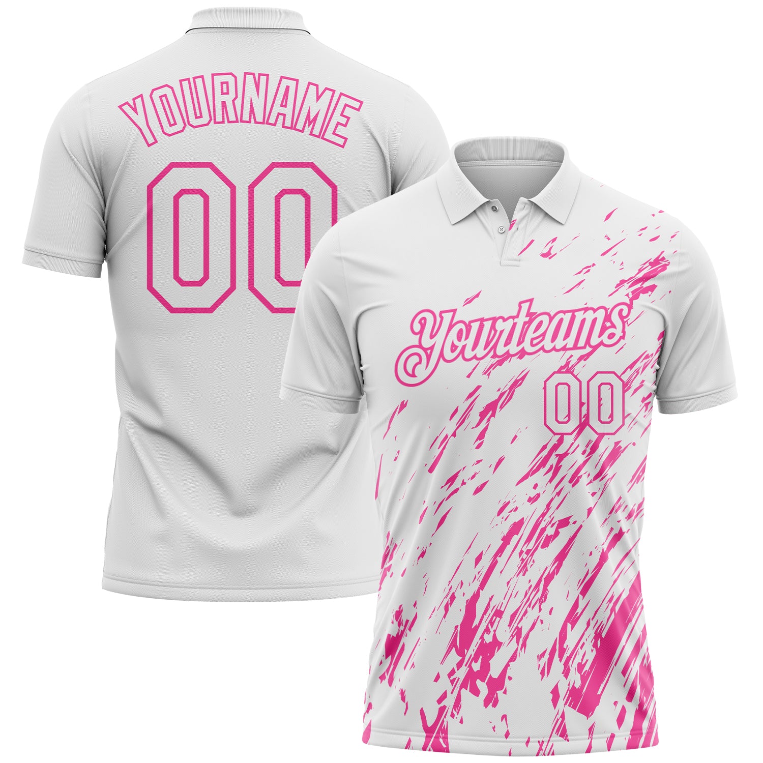 Custom White-Pink Paint Stroke Grunge Streak Performance Polo Shirt