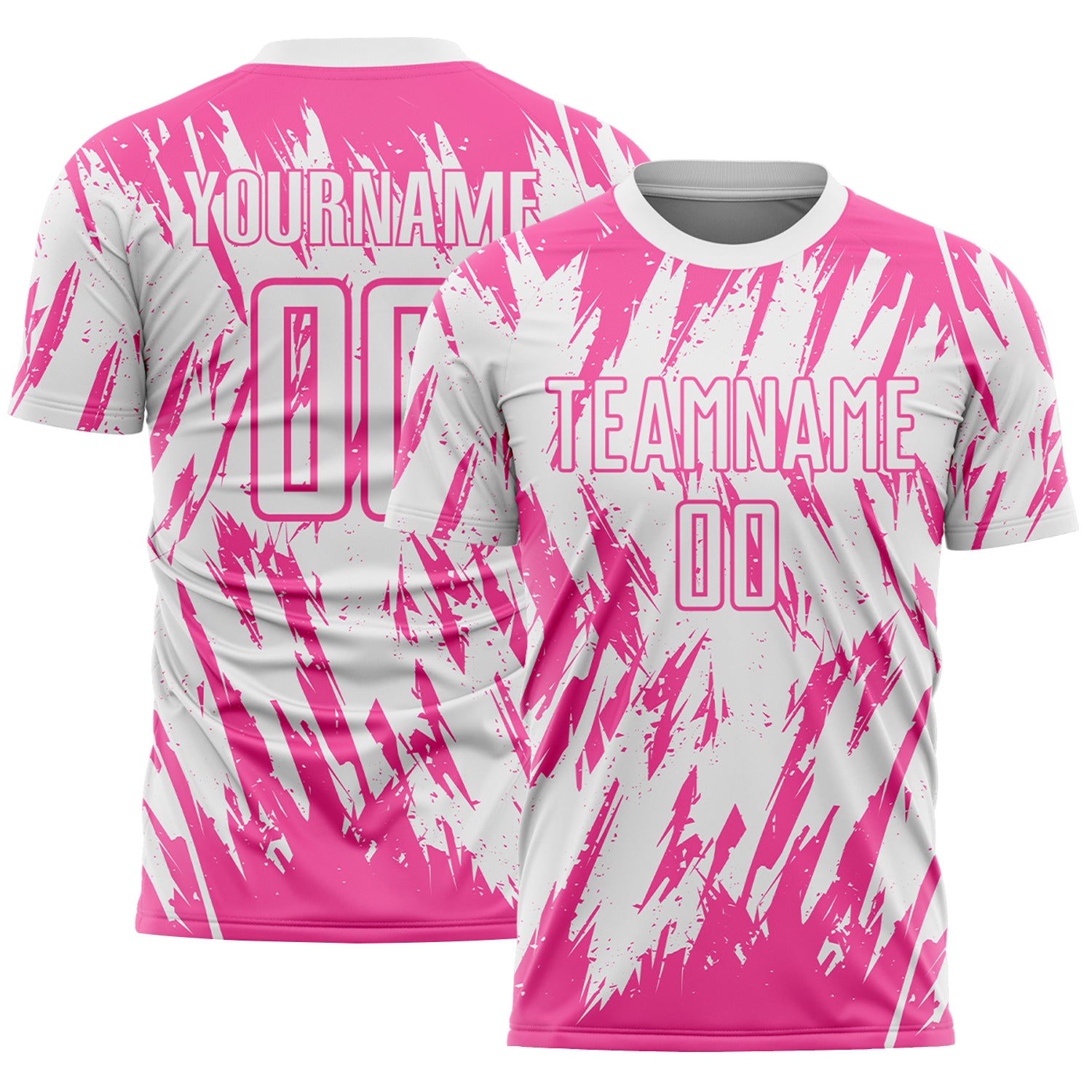 Custom White-Pink Splatter Torn Sharp Brush Stroke Sublimation Soccer Uniform Jersey