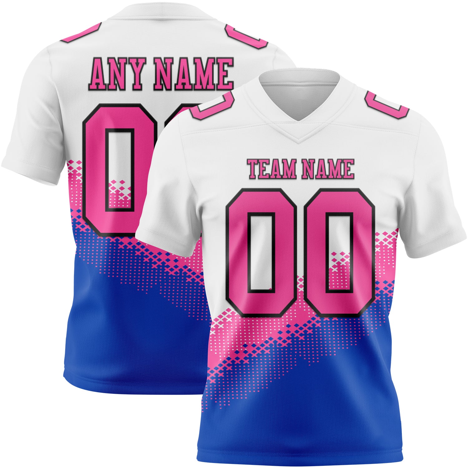 Custom White Pink Thunder Blue-Black Authentic Geometric Gradient 7V7 Flag Football Jersey