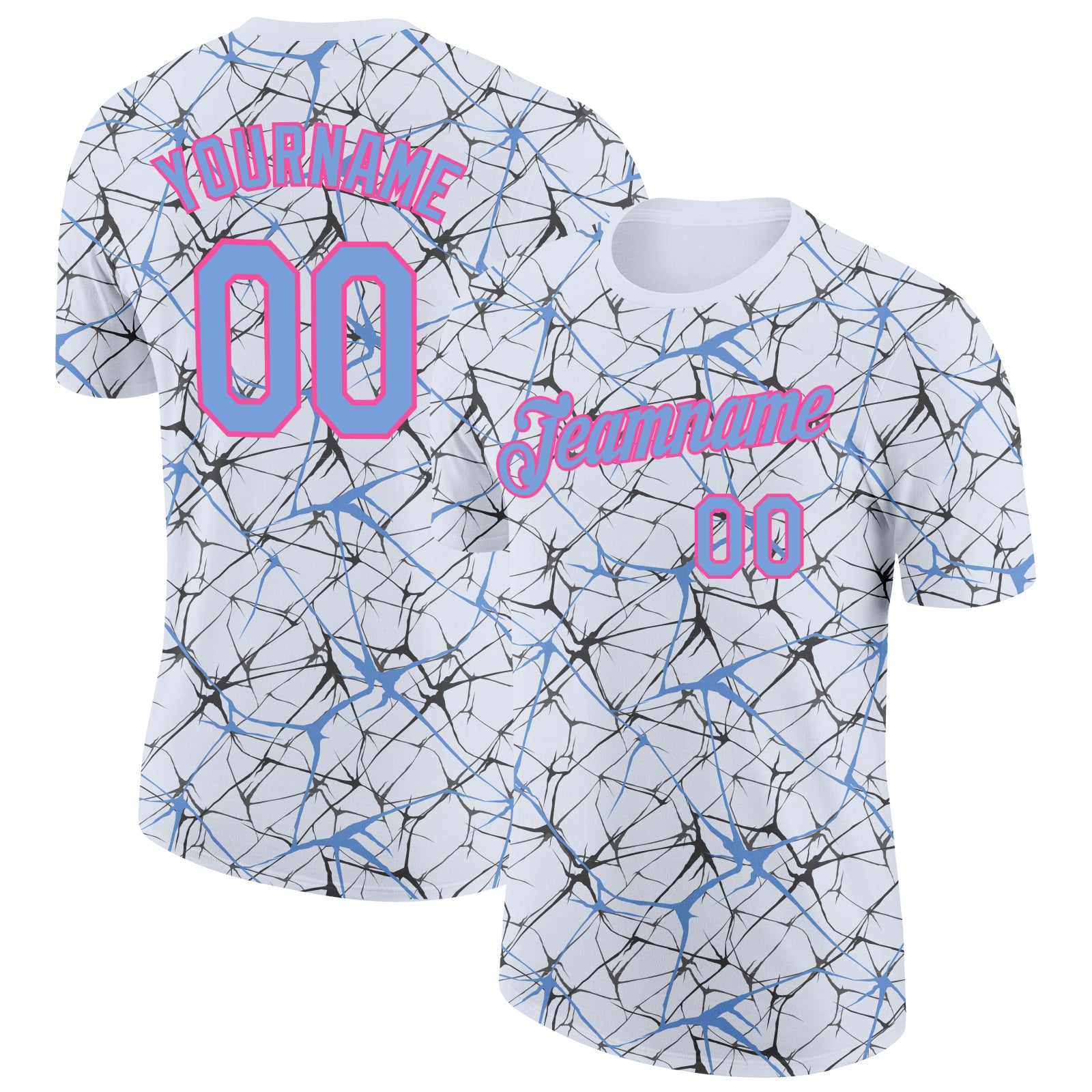 Custom White Powder Blue Gray-Pink Abstract Network Crackle Performance T-Shirt