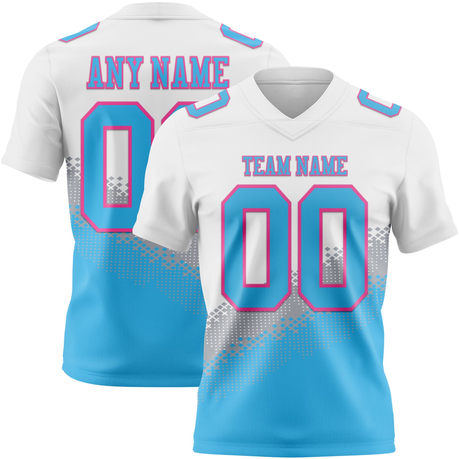 Custom White Sky Blue Gray-Pink Authentic Geometric Gradient 7V7 Flag Football Jersey