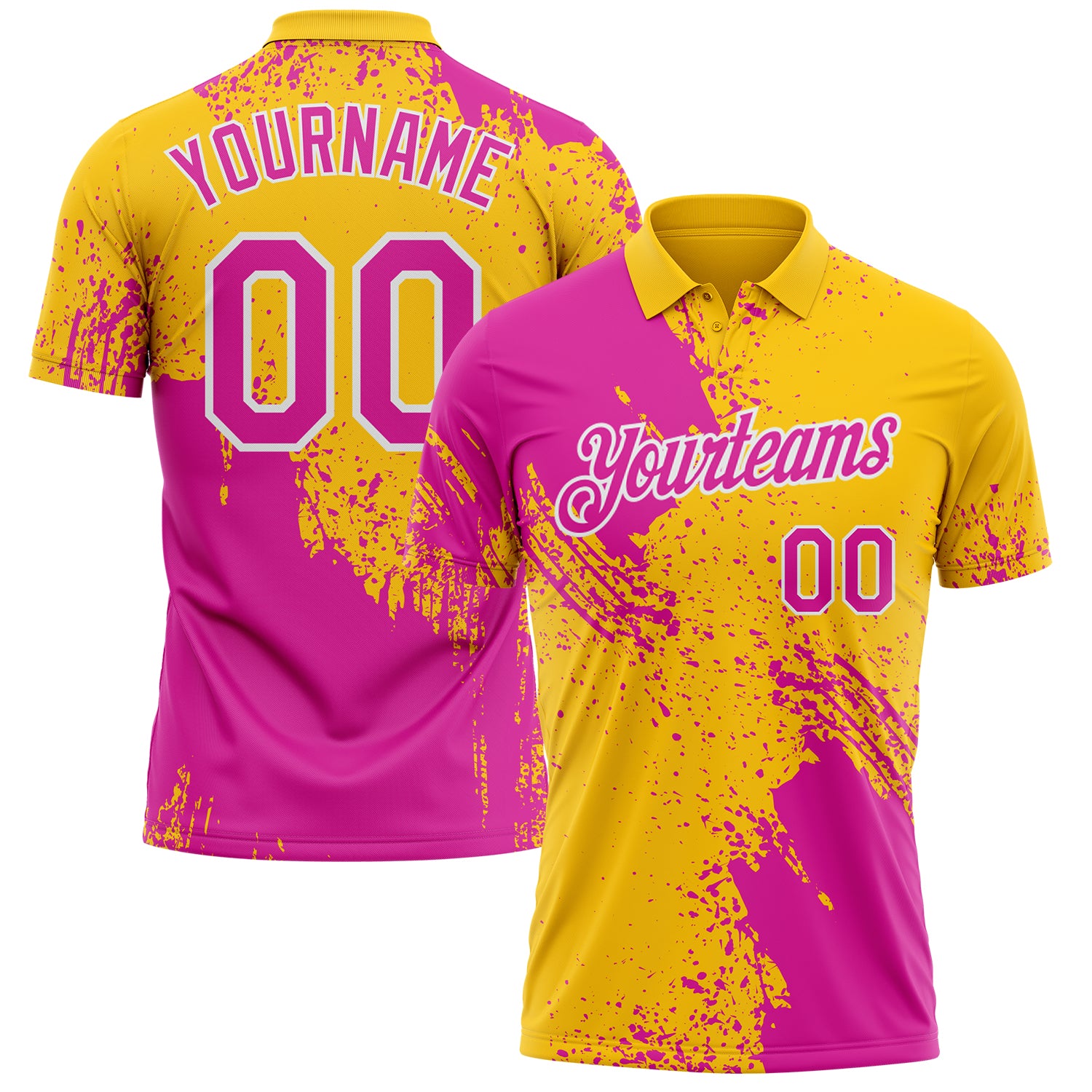 Custom Yellow Deep Pink-White Distressed Scratch Brush Stroke Performance Polo Shirt