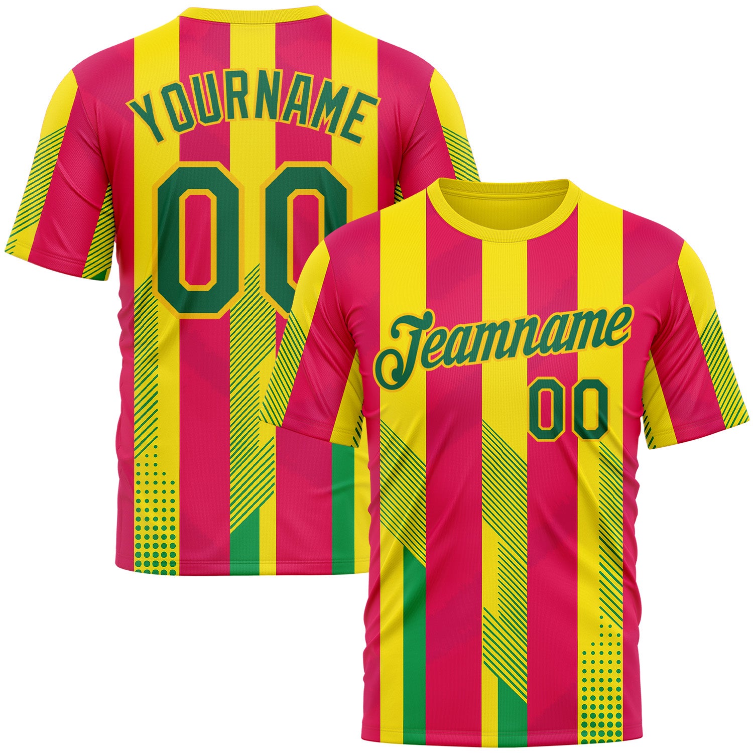 Custom Yellow Kelly Green-Pink 3D Pattern Design Mexico Spain Sportswear Performance T-Shirt