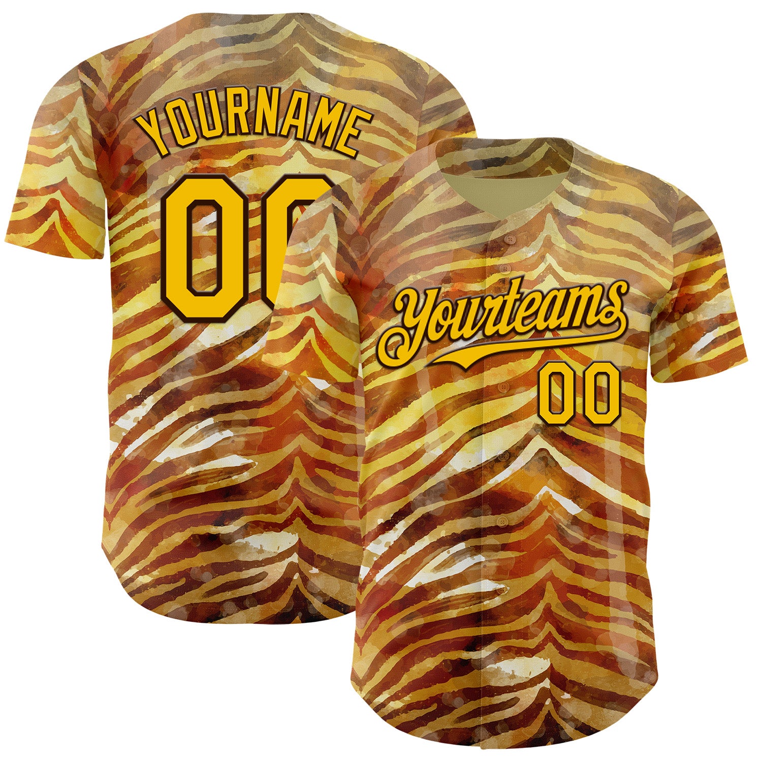Custom Brown-Yellow Zebra Stripe Print Authentic Baseball Jersey