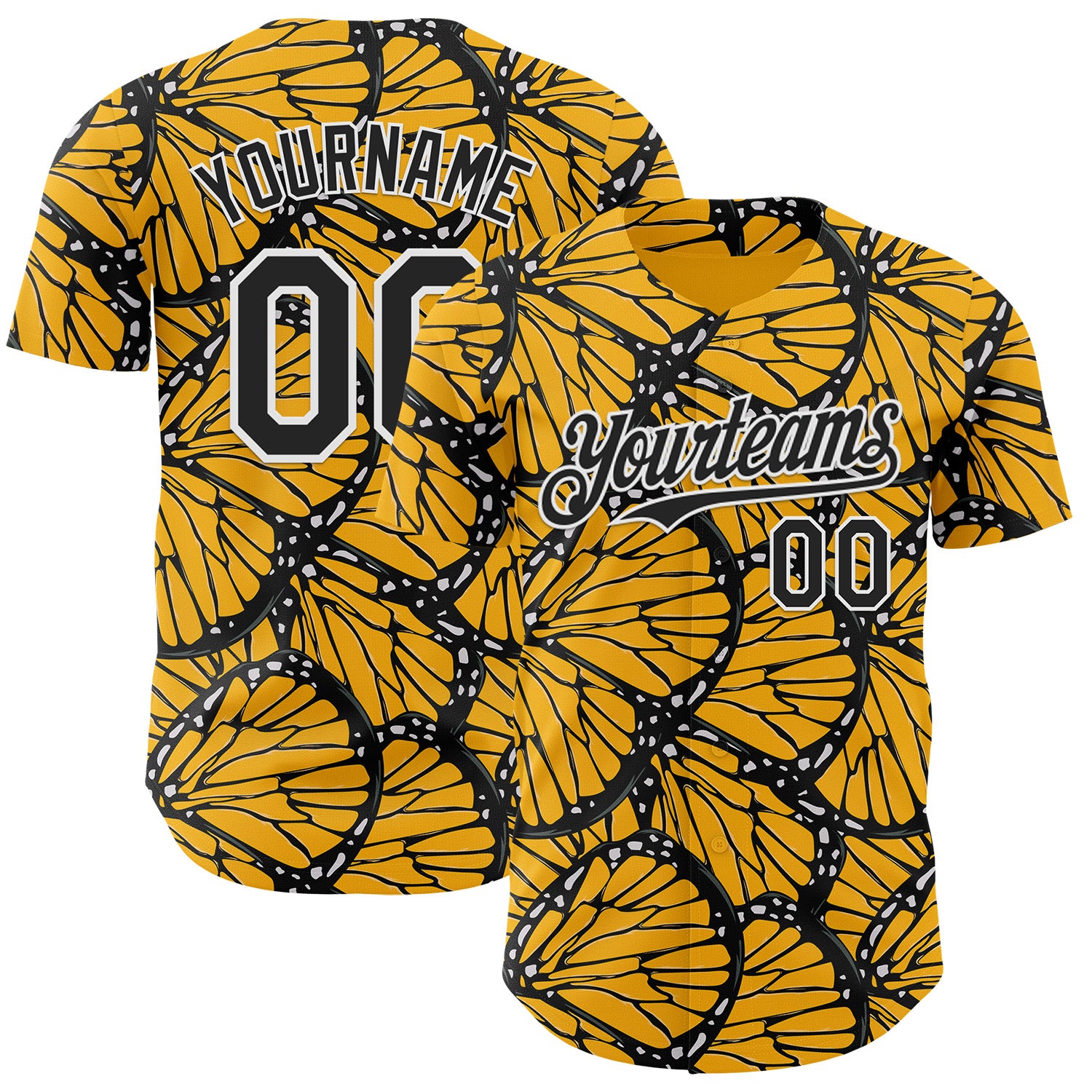 Custom Gold Black-White Butterfly Wing Authentic Baseball Jersey