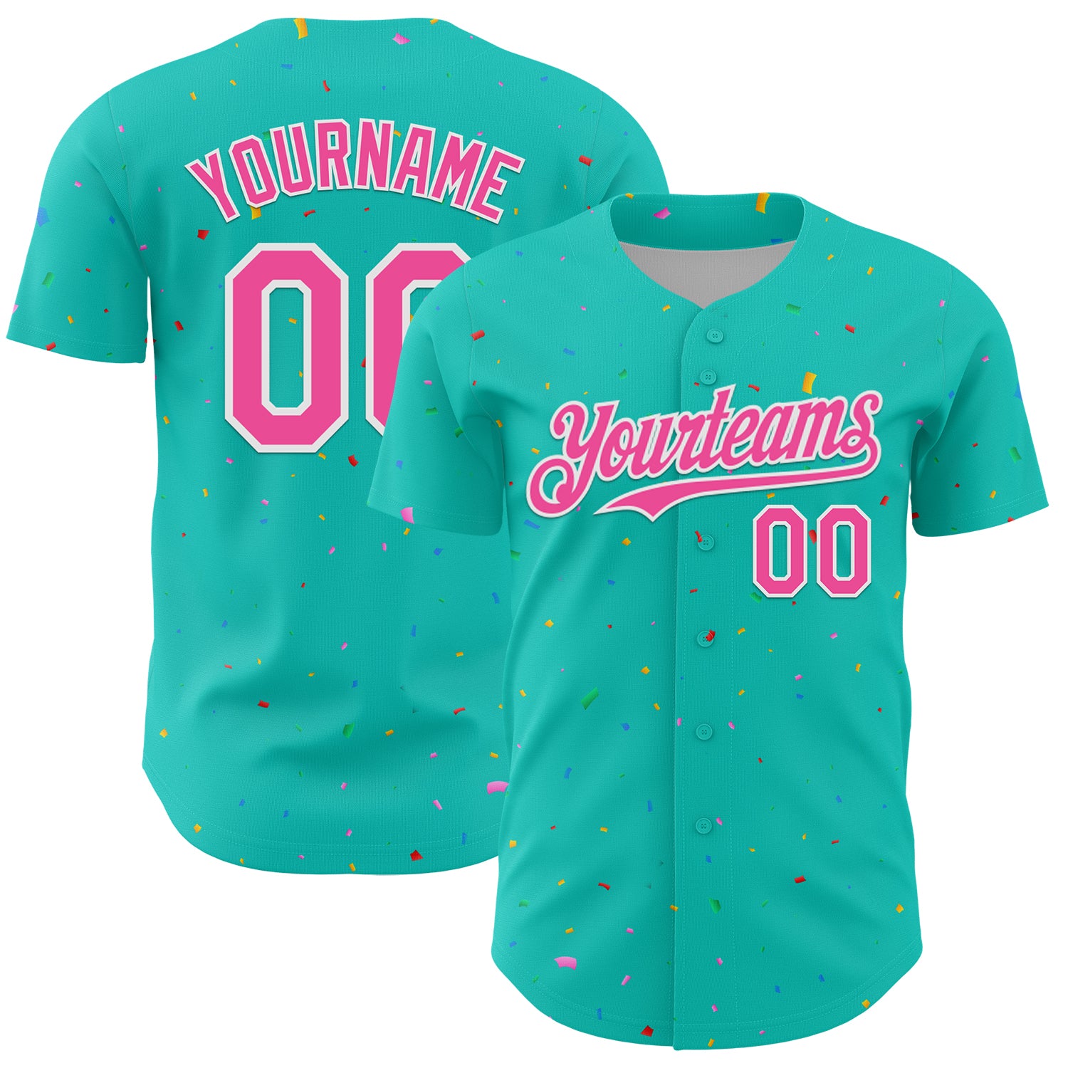 Custom Aqua Black-White 3D Pattern Design Confetti Colorful Speckle Authentic Baseball Jersey
