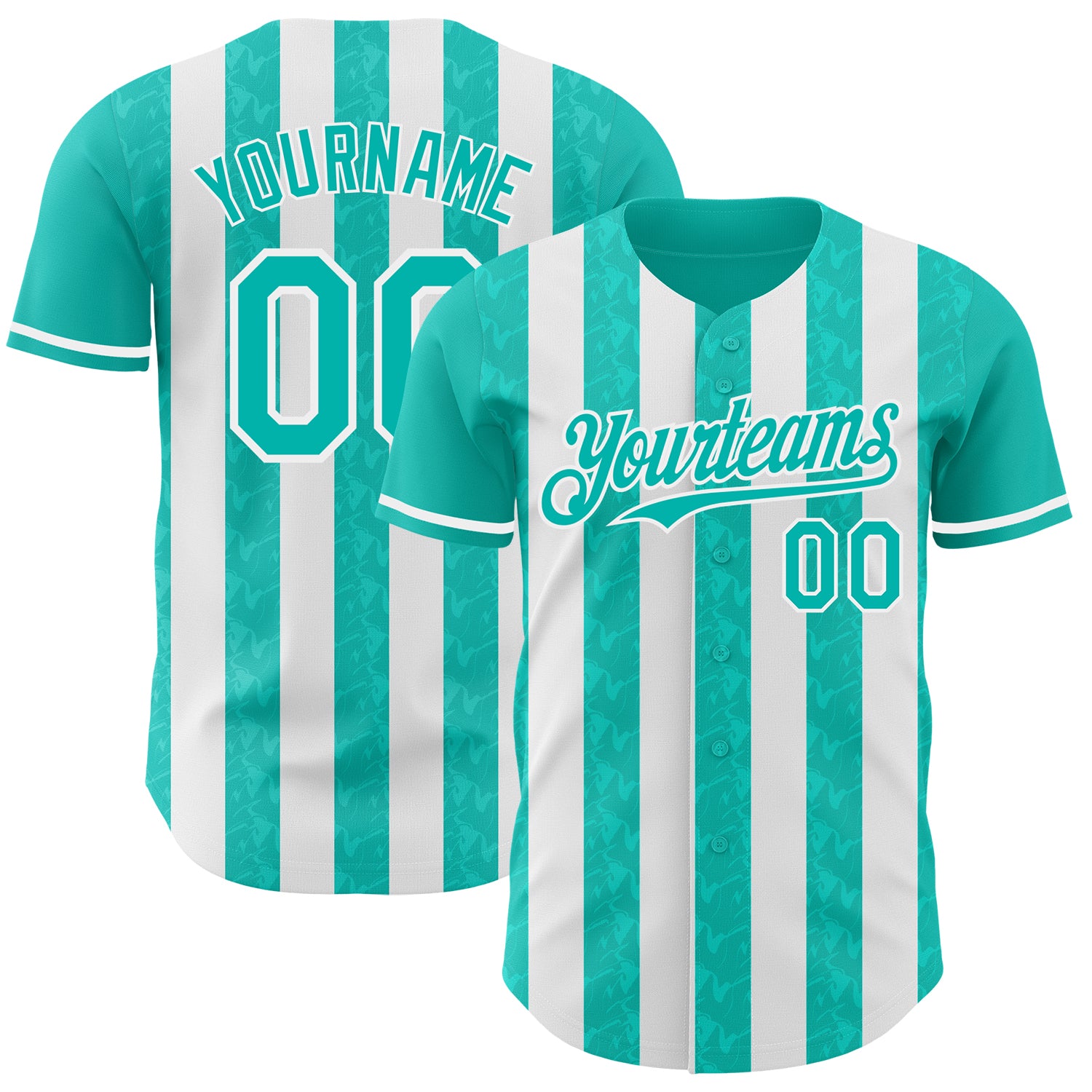 Custom Aqua-White Classic Vertical Stripe Fluid Liquid Texture Authentic Baseball Jersey