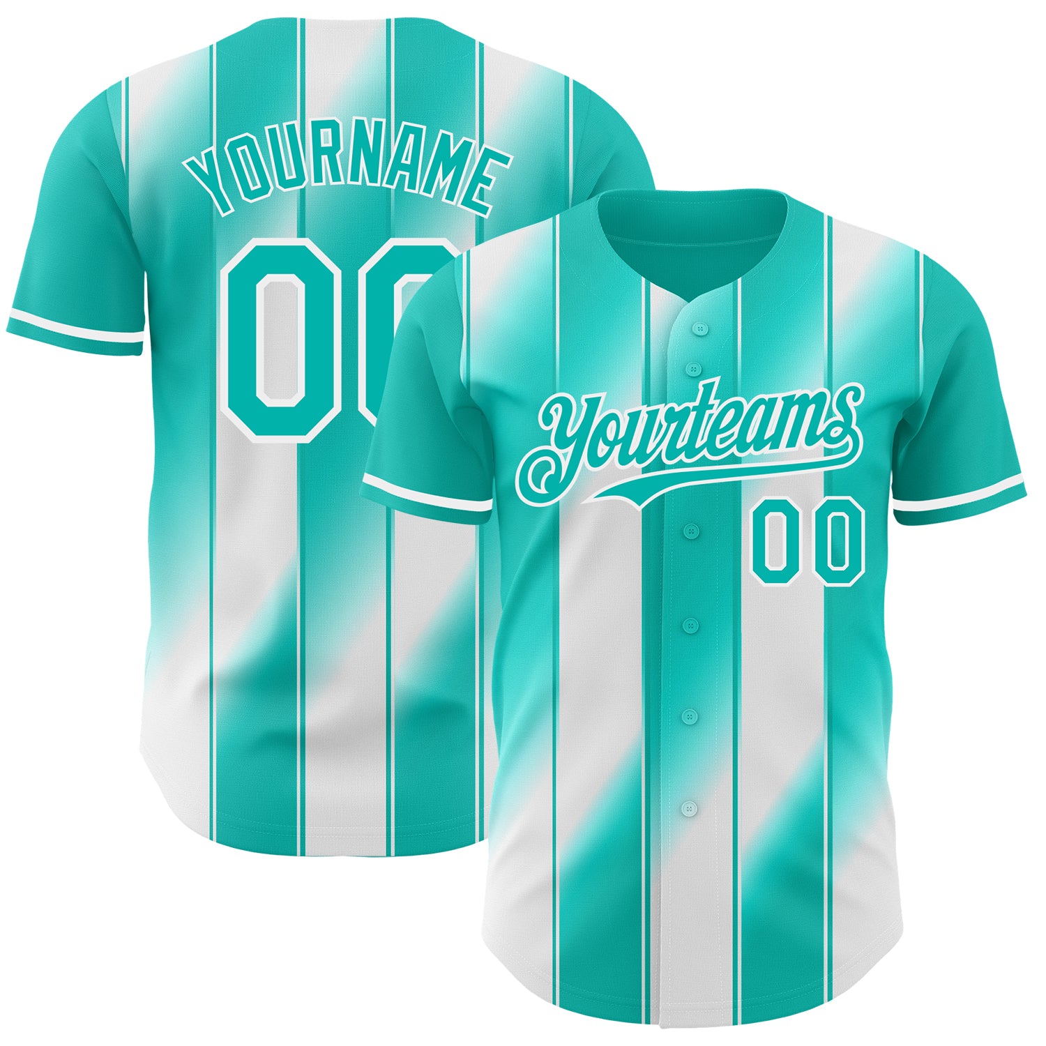 Custom Aqua-White Gradient Classic Vertical Stripe Authentic Baseball Jersey