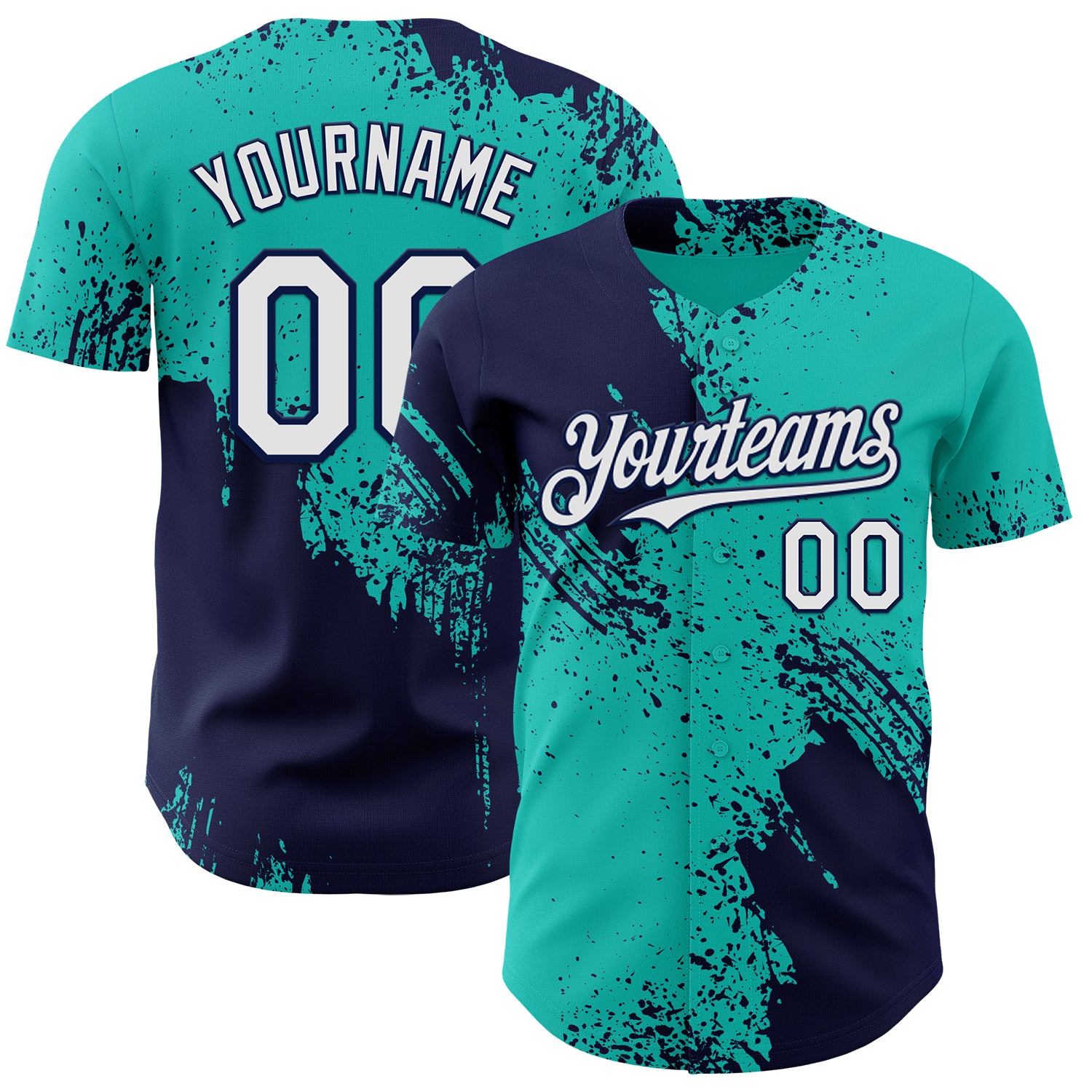 Custom Aqua White-Navy Abstract Brush Stroke Authentic Baseball Jersey