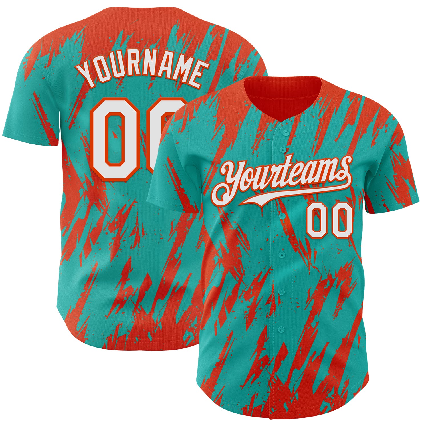 Custom Aqua White-Orange 3D Pattern Design Splatter Torn Sharp Brush Stroke Authentic Baseball Jersey