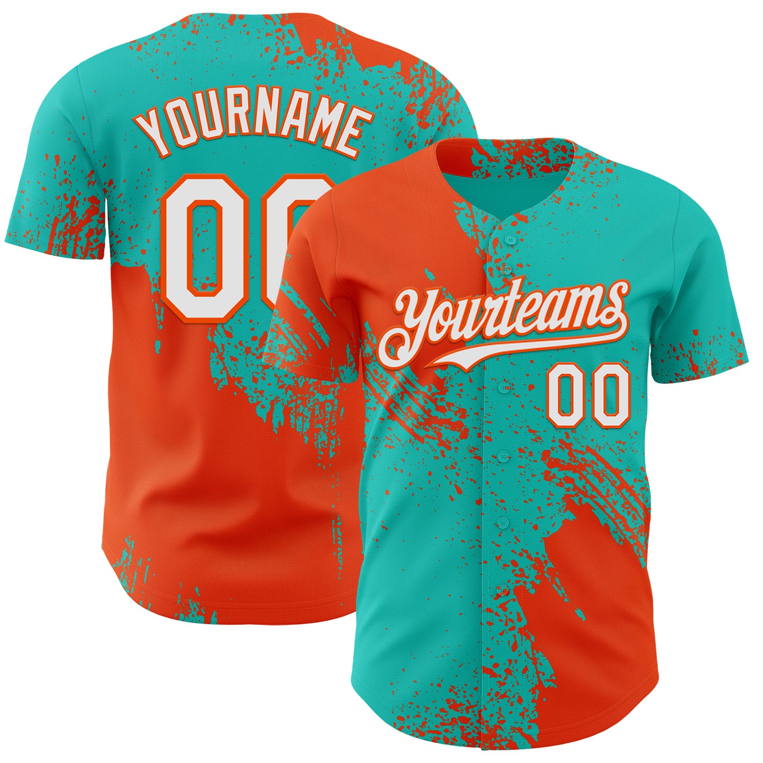 Custom Aqua White-Orange Abstract Brush Stroke Authentic Baseball Jersey