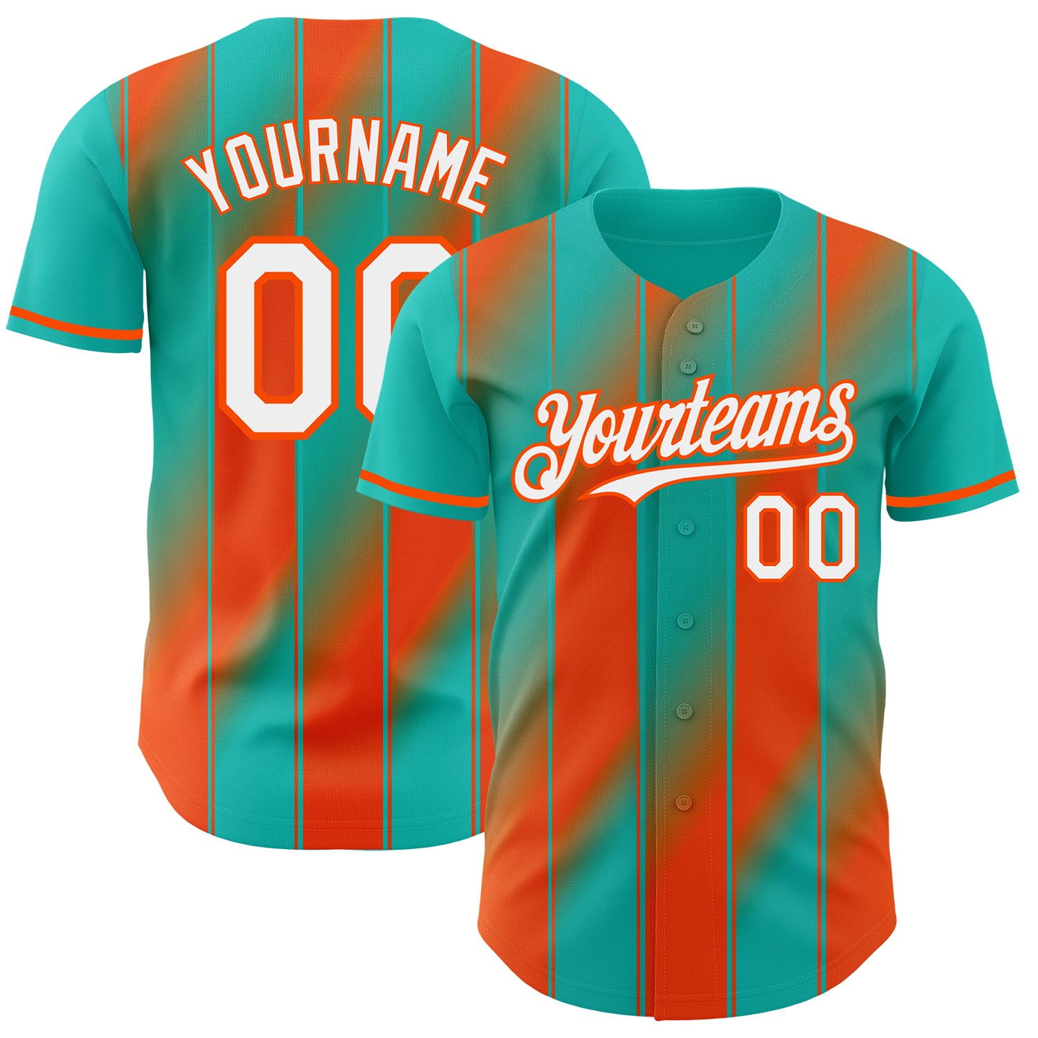 Custom Aqua White-Orange Gradient Classic Vertical Stripe Authentic Baseball Jersey