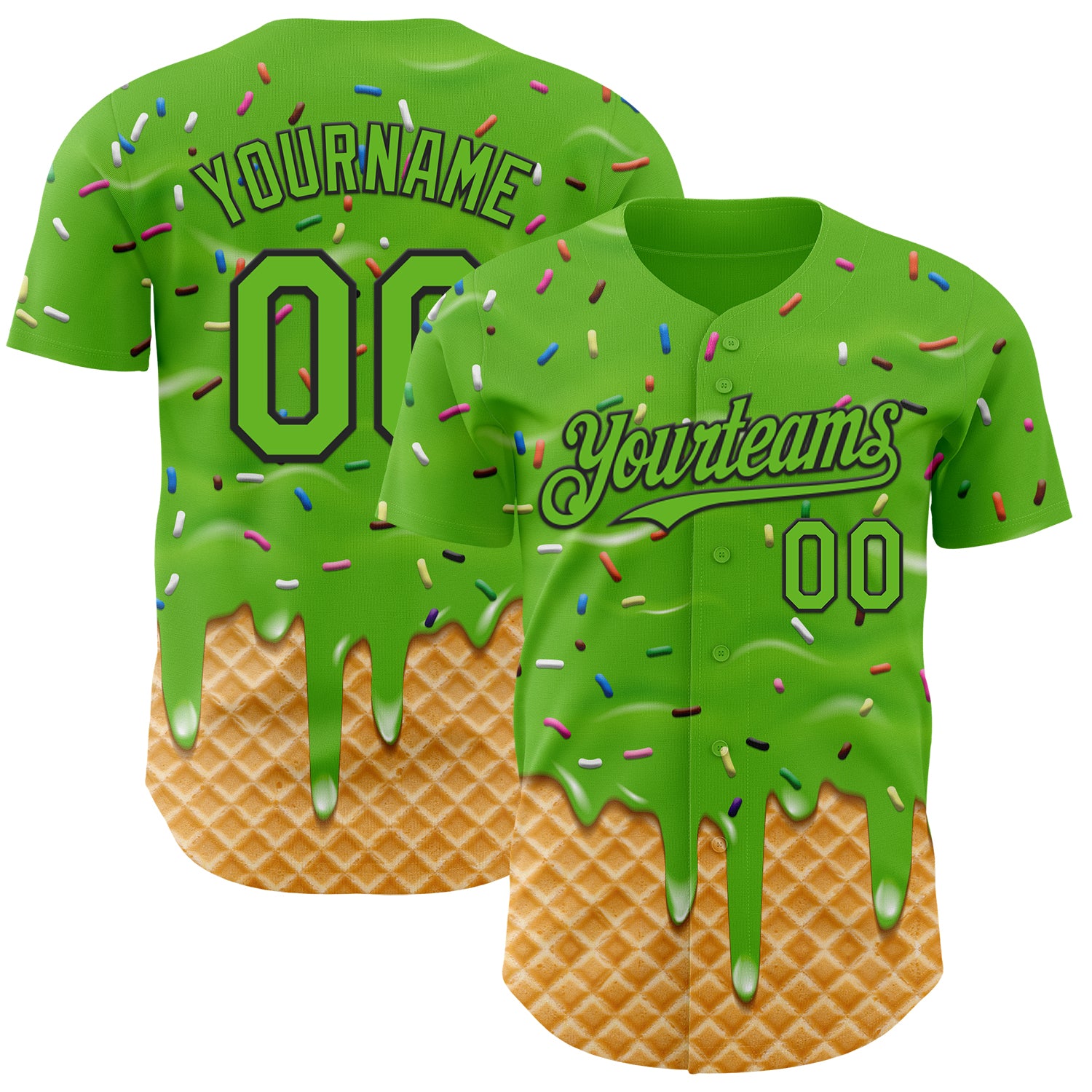 Custom Aurora Green-Black Ice Cream Waffle Foodie Dessert Authentic Baseball Jersey