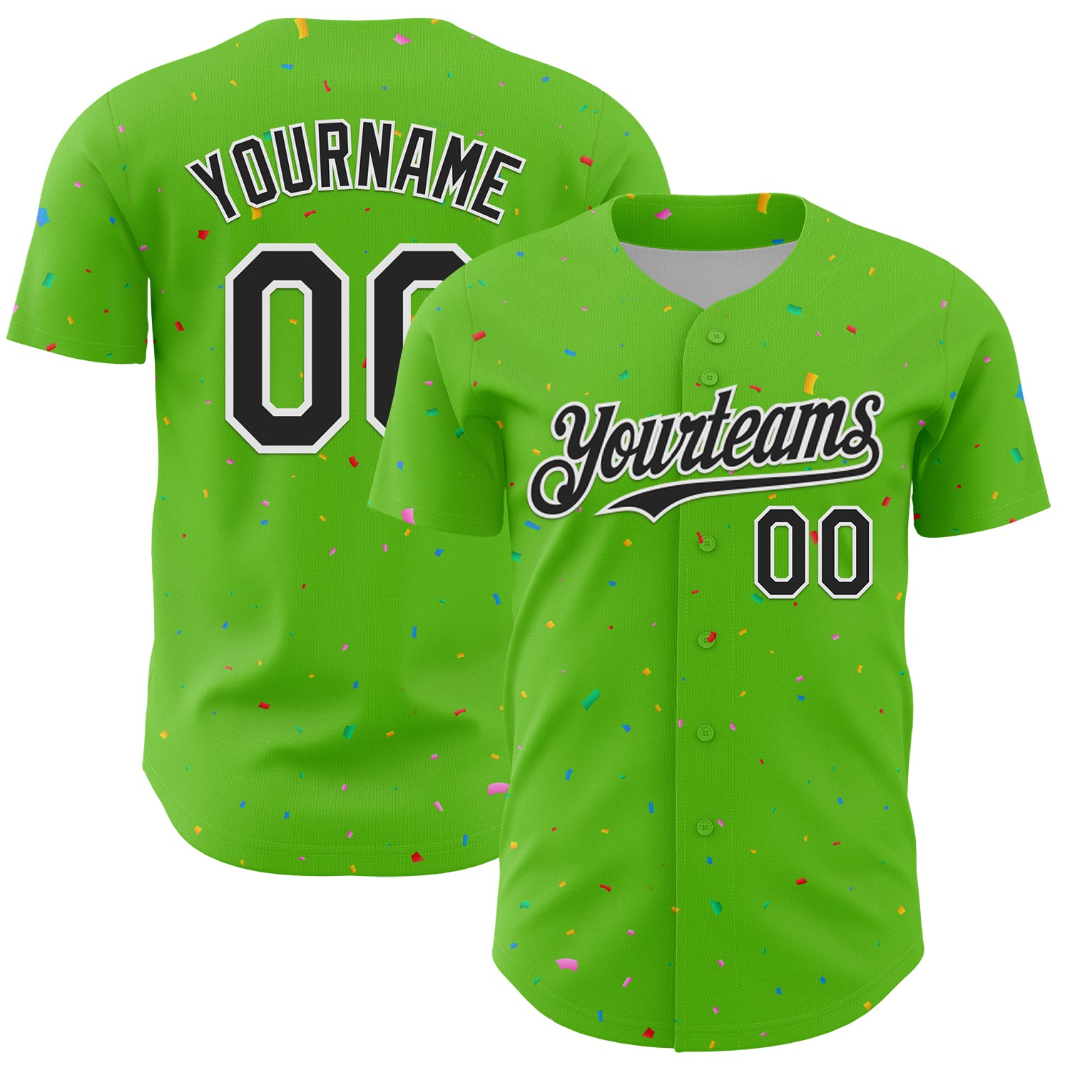 Custom Aurora Green Black-White 3D Pattern Design Confetti Colorful Speckle Authentic Baseball Jersey