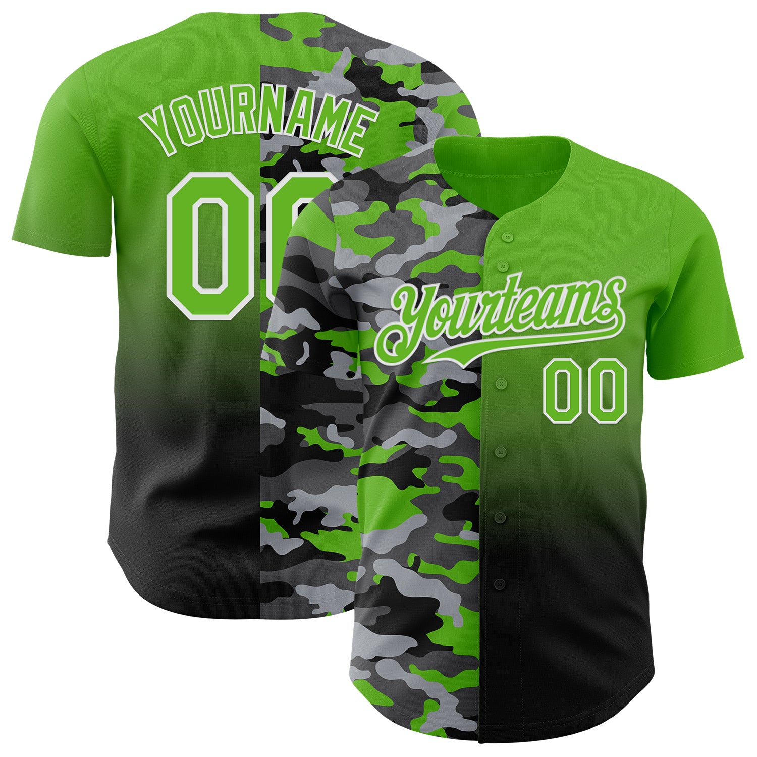 Custom Aurora Green Black-White Half Camo Ombre Authentic Baseball Jersey