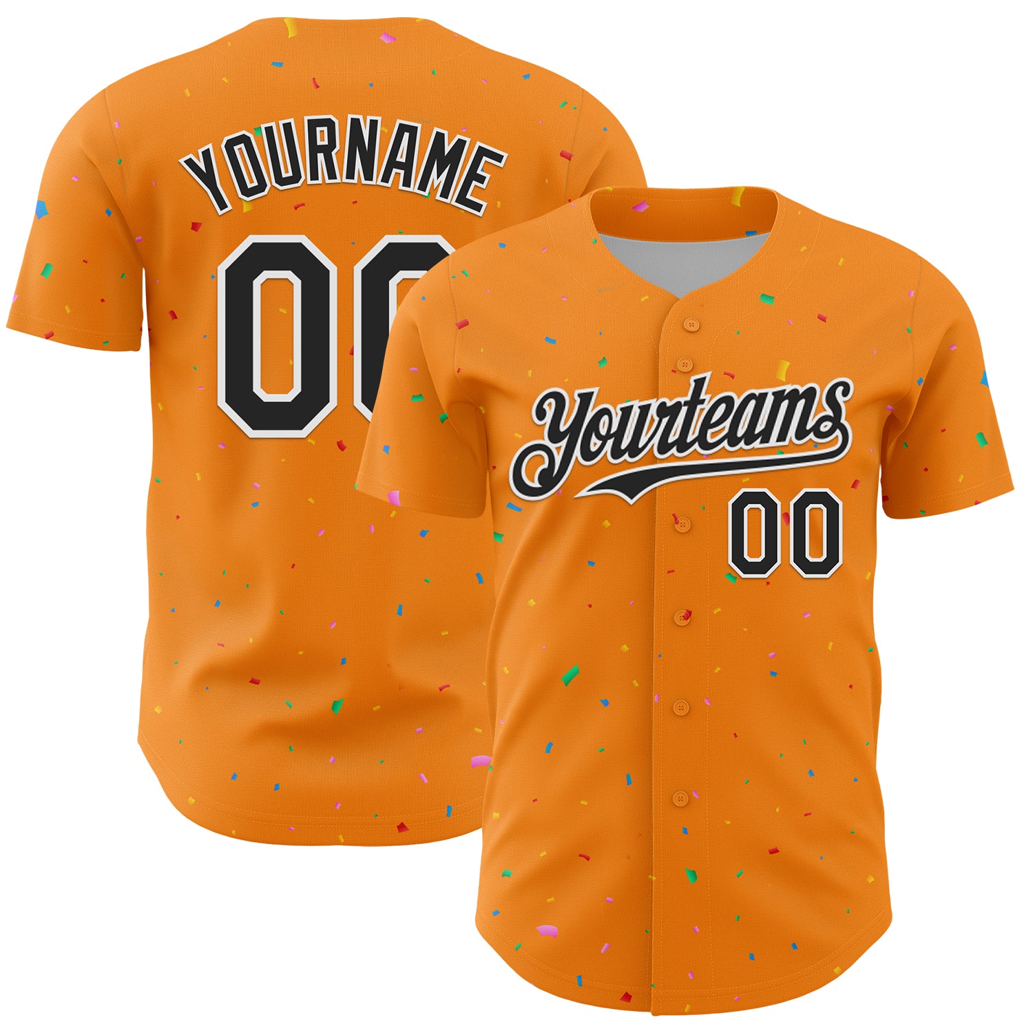 Custom Bay Orange Black-White 3D Pattern Design Confetti Colorful Speckle Authentic Baseball Jersey