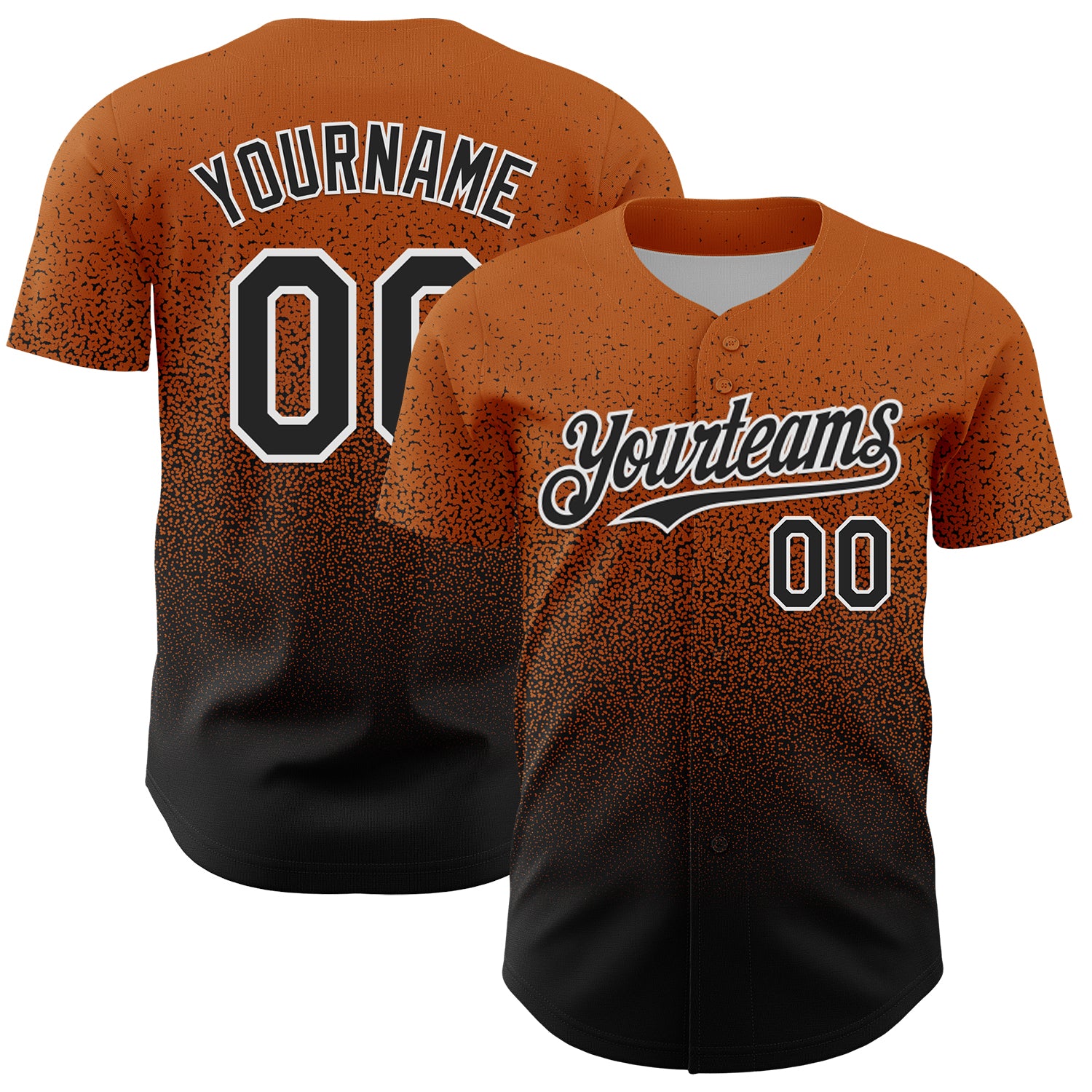 Custom Bay Orange Black-White Fade Fashion Speckle Authentic Baseball Jersey