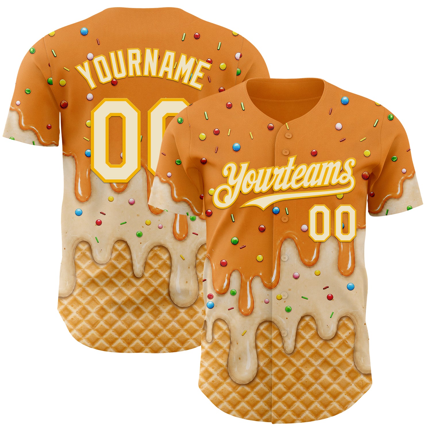 Custom Bay Orange Cream-Gold Ice Cream Waffle Foodie Dessert Authentic Baseball Jersey