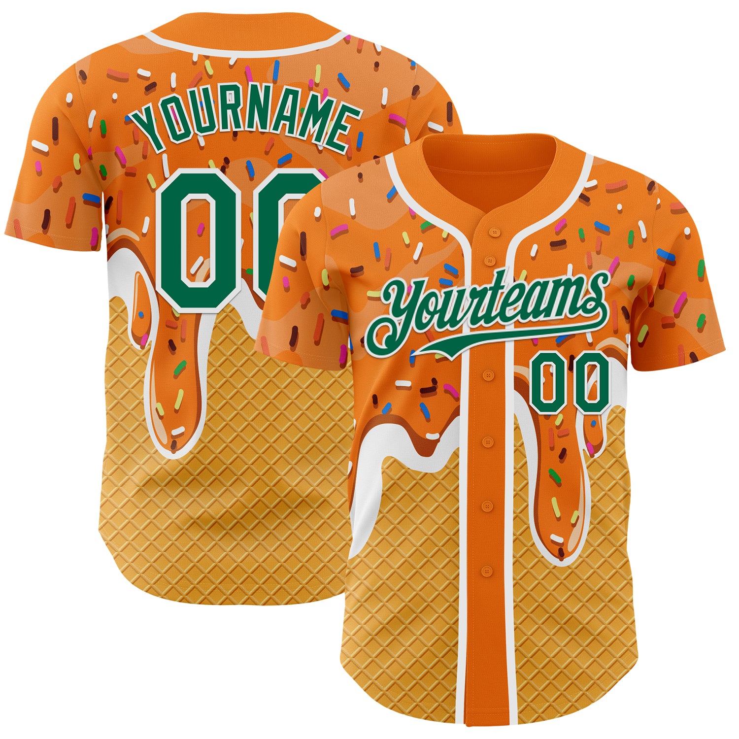 Custom Bay Orange Kelly Green Yellow-White Foodie Food Dessert Melting Cream Waffle Grid Authentic Baseball Jersey