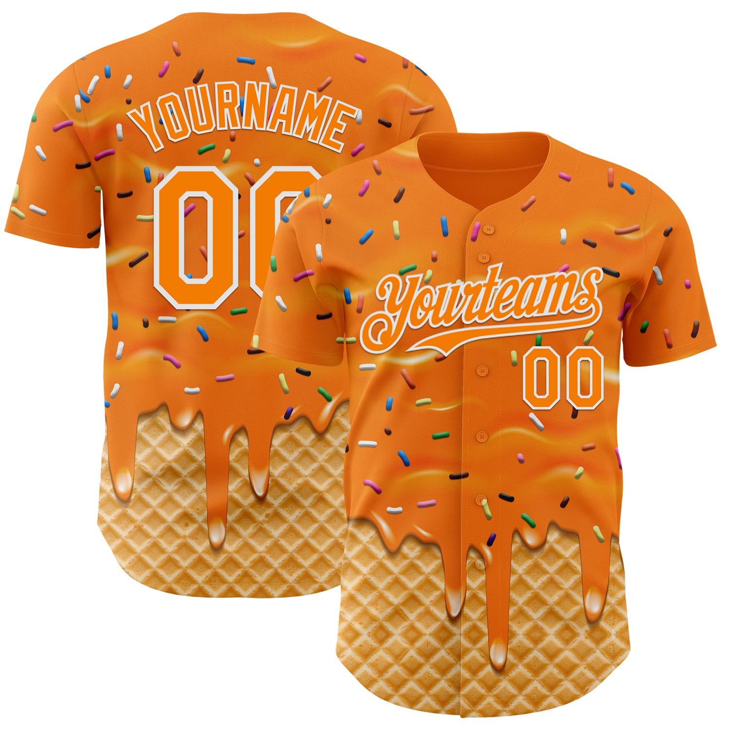 Custom Bay Orange-White Ice Cream Waffle Foodie Dessert Authentic Baseball Jersey