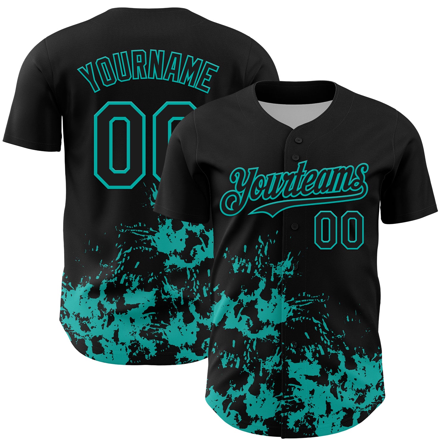 Custom Black Aqua Splatter Authentic Baseball Jersey