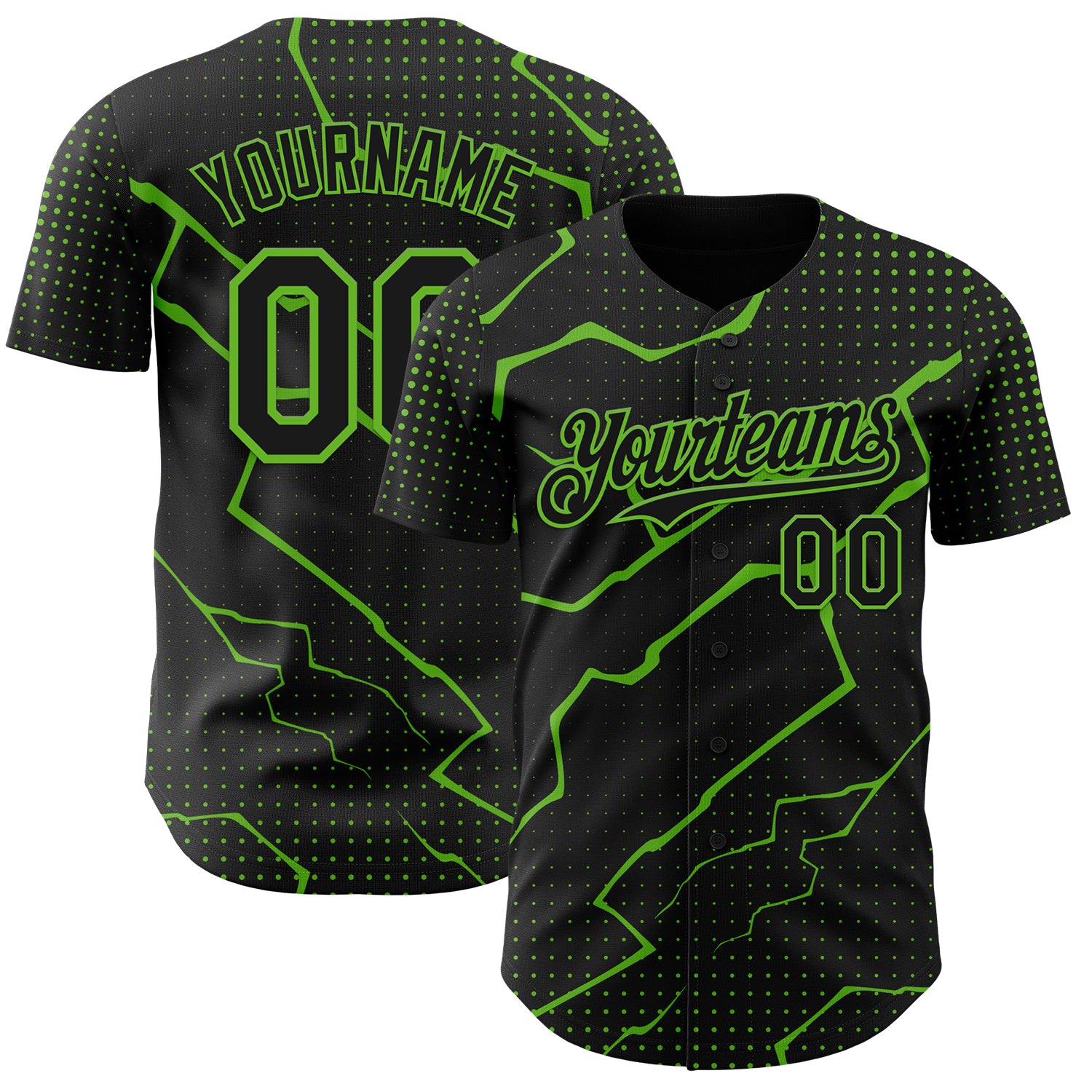 Custom Black Aurora Green 3D Pattern Design Lightning Polka Dot Authentic Baseball Jersey